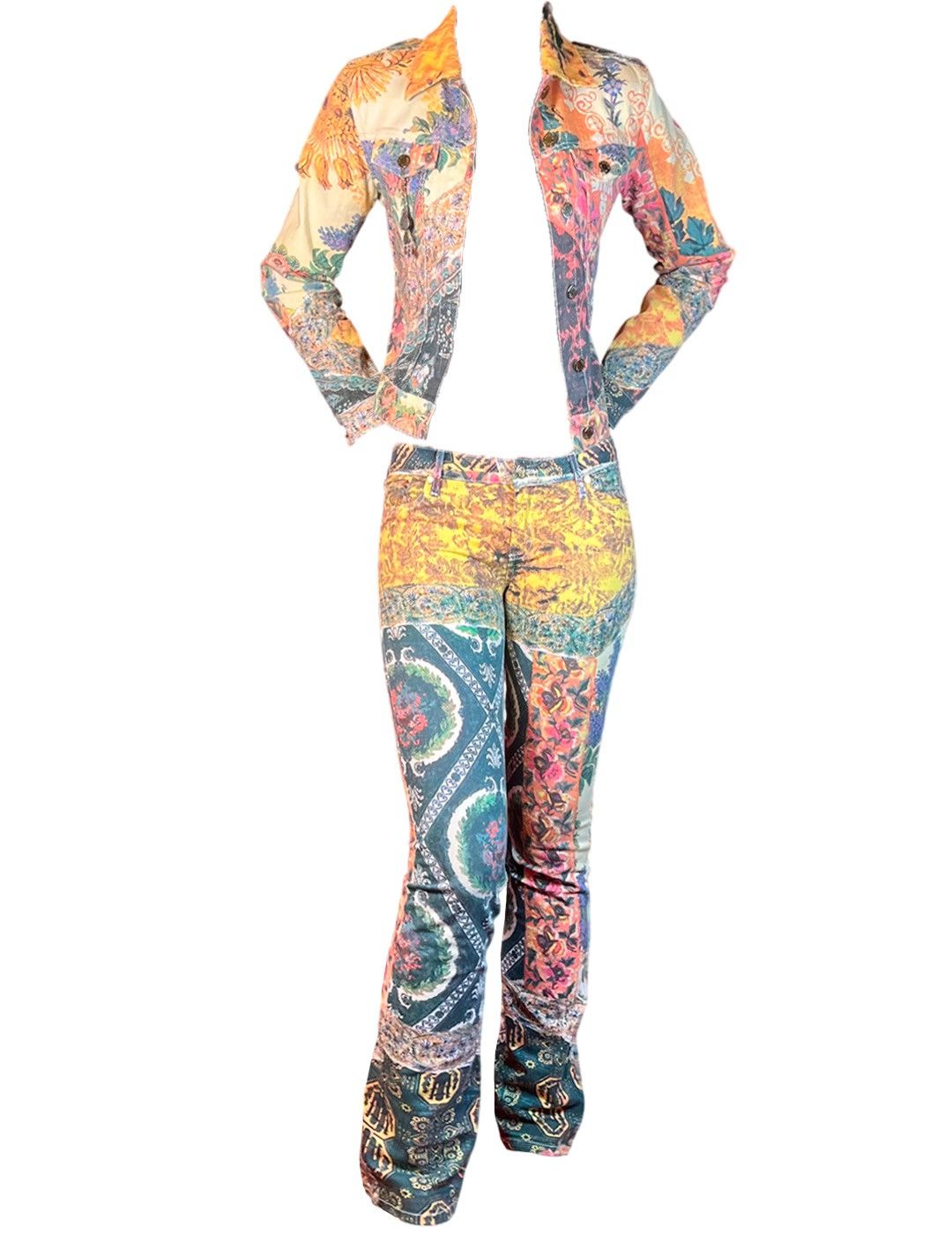 Roberto Cavalli Roberto Cavalli 2003 Printed Jacket & Jeans Set Patchwork Size 25" / US 0 / IT 36 - 3 Thumbnail