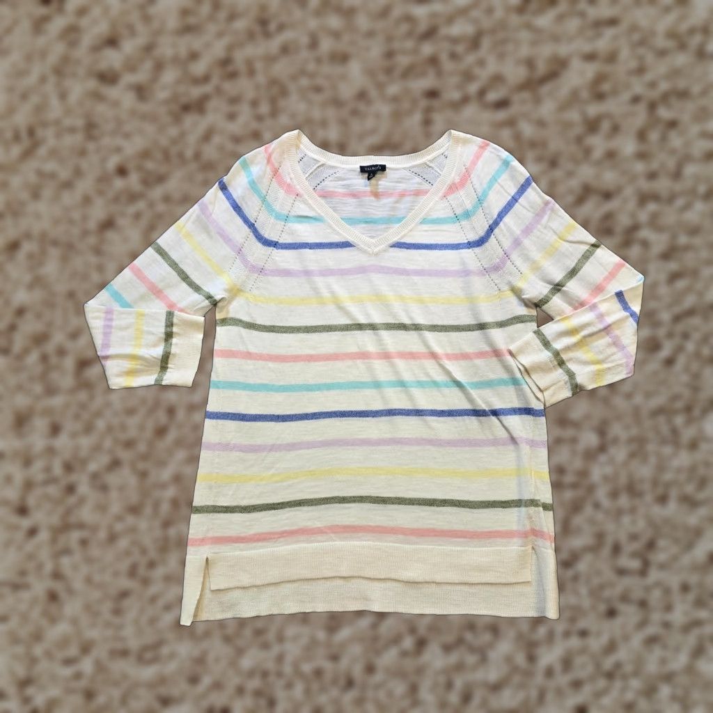 Talbots Talbots Sweater Women Size S White Pink Stripe Rainbow Casual Capsule Career Size S / US 4 / IT 40 - 1 Thumbnail