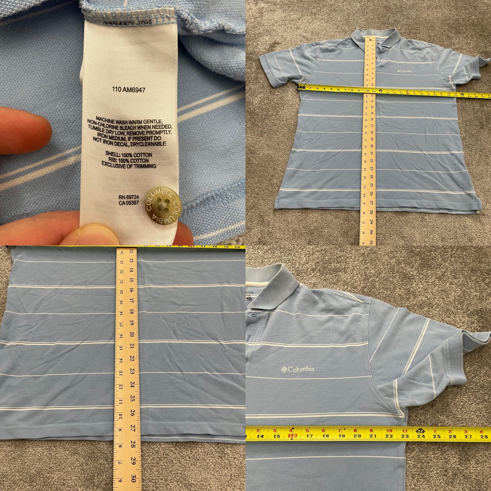 Vintage Columbia Polo Shirt Mens Large Blue White Striped Short Sleeve Outdoor Fishing Brand Polo Shirt L Reg, Blue, 46 Chest, All Seasons, Cotton Blend, Mens Size US L / EU 52-54 / 3 - 8 Thumbnail