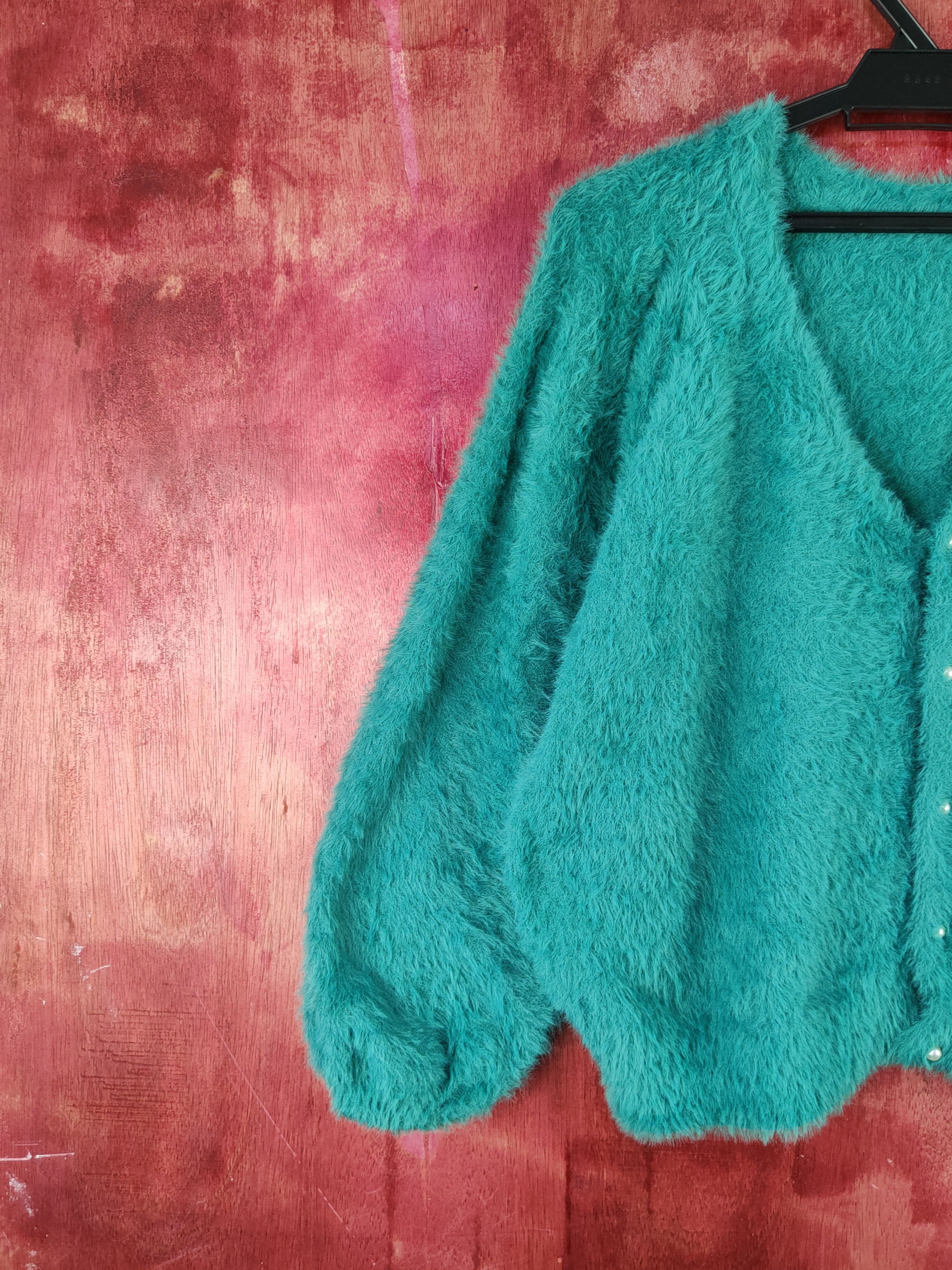 Vintage Rope Picnic Emerald Fur Mohair Knitwear Cardigan #S2079 Size XS / US 0-2 / IT 36-38 - 3 Thumbnail