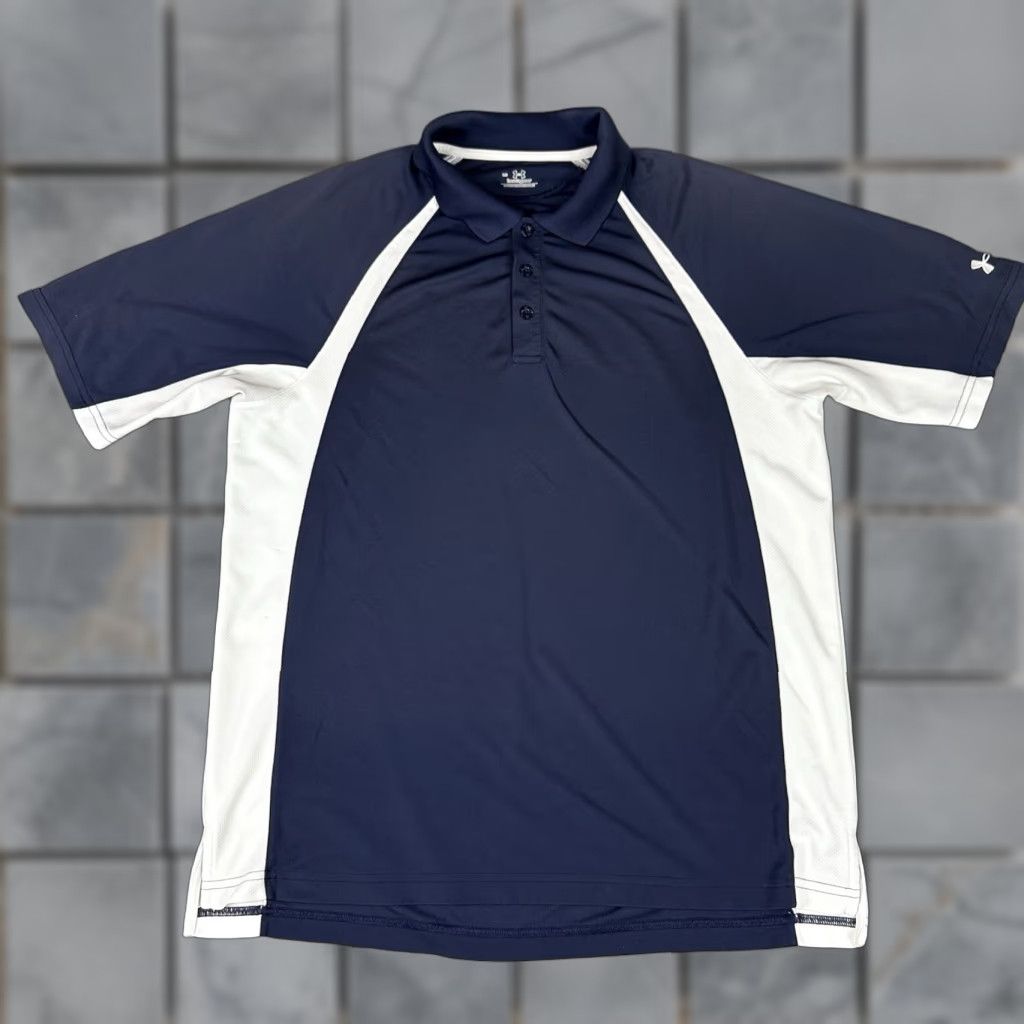 Under Armour VINTAGE Under Armour Polo Shirt Adult L Blue Heatgear Stretch Golf Relaxed Navy L Mens Size US L / EU 52-54 / 3 - 1 Thumbnail