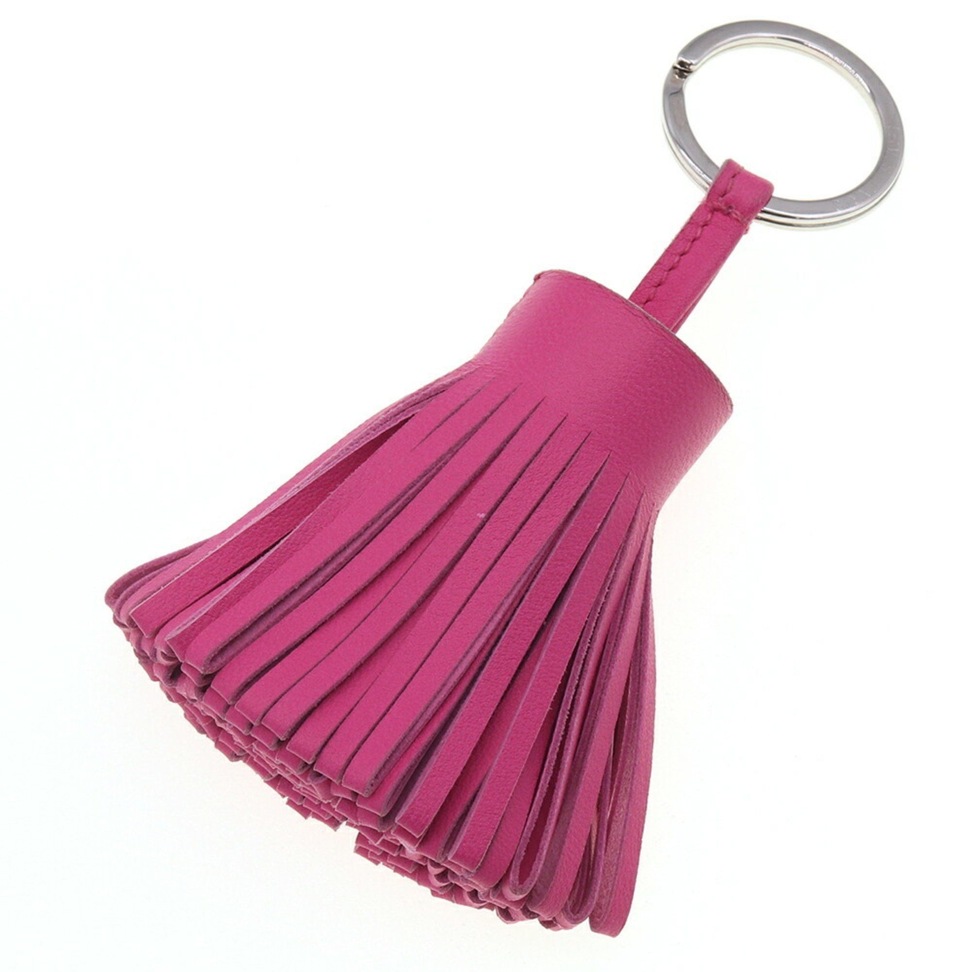 Hermes Key Ring Carmen Pink Leather Holder Bag Charm Tassel