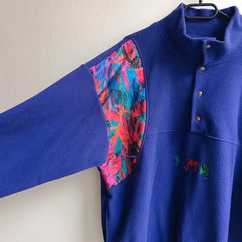 Puma Vintage 80s Puma Purple Fleece Jacket Crazy Pattern Aztec M Size US M / EU 48-50 / 2 - 3 Thumbnail