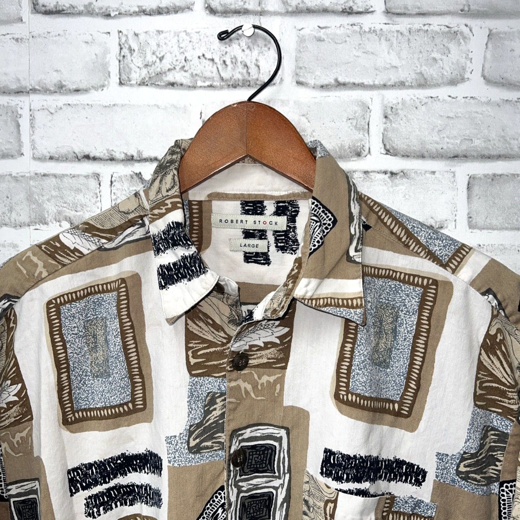 Vintage ROBERT STOCK Hawaiian Shirt Button-Up Mens Short Sleeve Beige Size L Size US L / EU 52-54 / 3 - 2 Thumbnail
