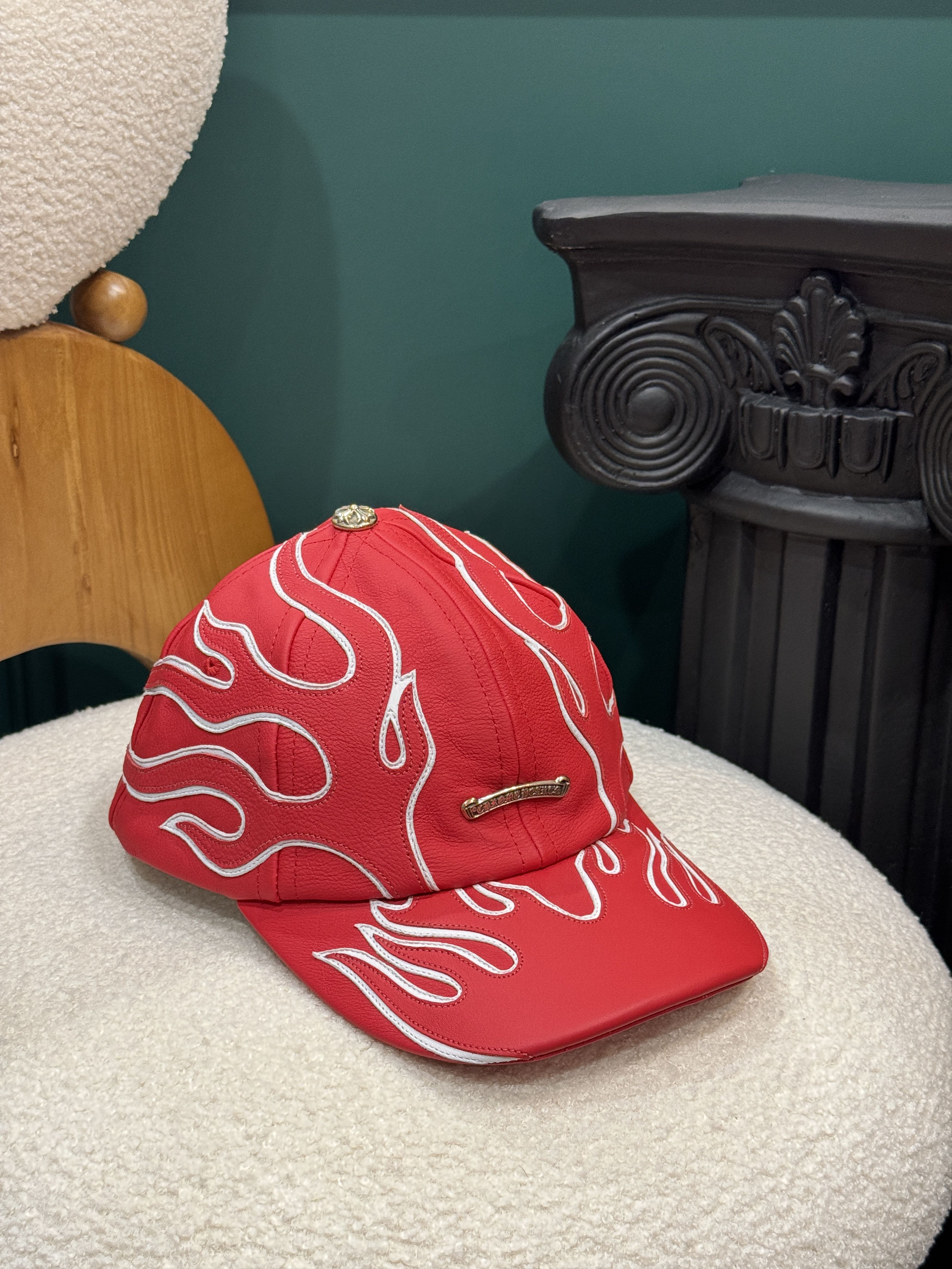 Chrome Hearts Chrome Hearts Red Leather 6 Panel Hat Size ONE SIZE - 2 Thumbnail