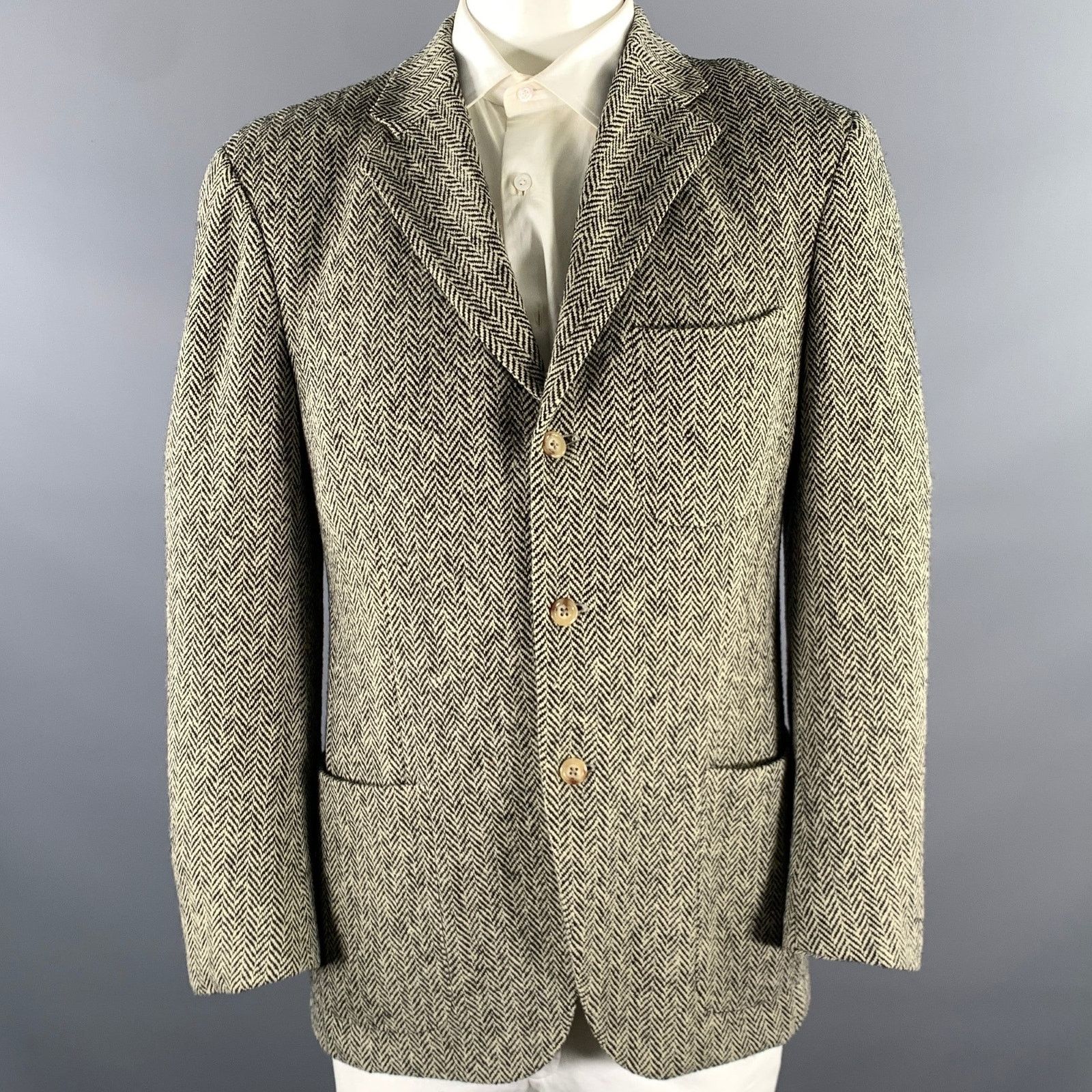 Polo Ralph Lauren Polo Ralph Lauren 42 Beige Black Herringbone Wool Sport Coat Size 42R - 1 Thumbnail