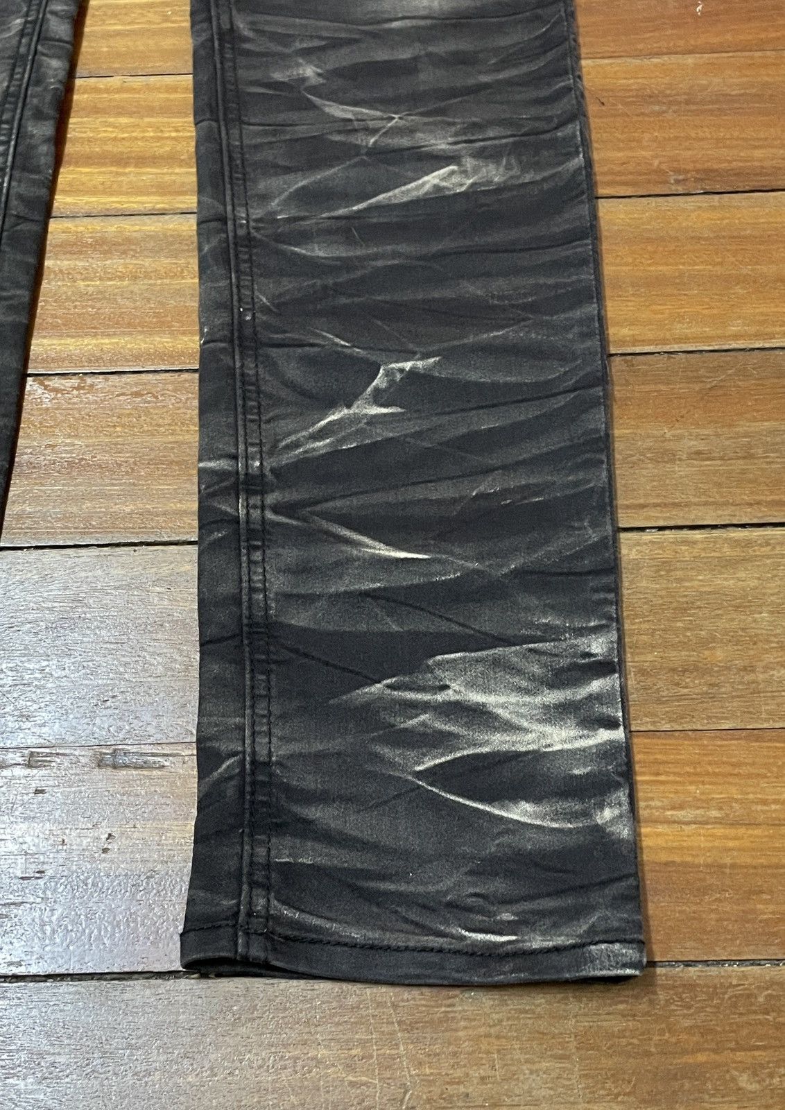 14th Addiction Very Rare Vintage Semantic Design Strip Waxed Jeans 2000s Size US 33 - 6 Thumbnail