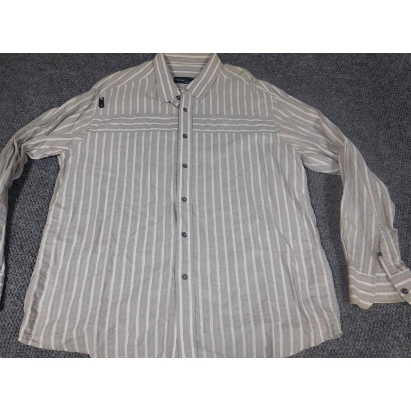 Rocawear Rocawear Mens Shirt XL Gray Striped Button-Down Collared Hip Hop Pockets Slim Button-Up Regular Size US XL / EU 56 / 4 - 3 Thumbnail