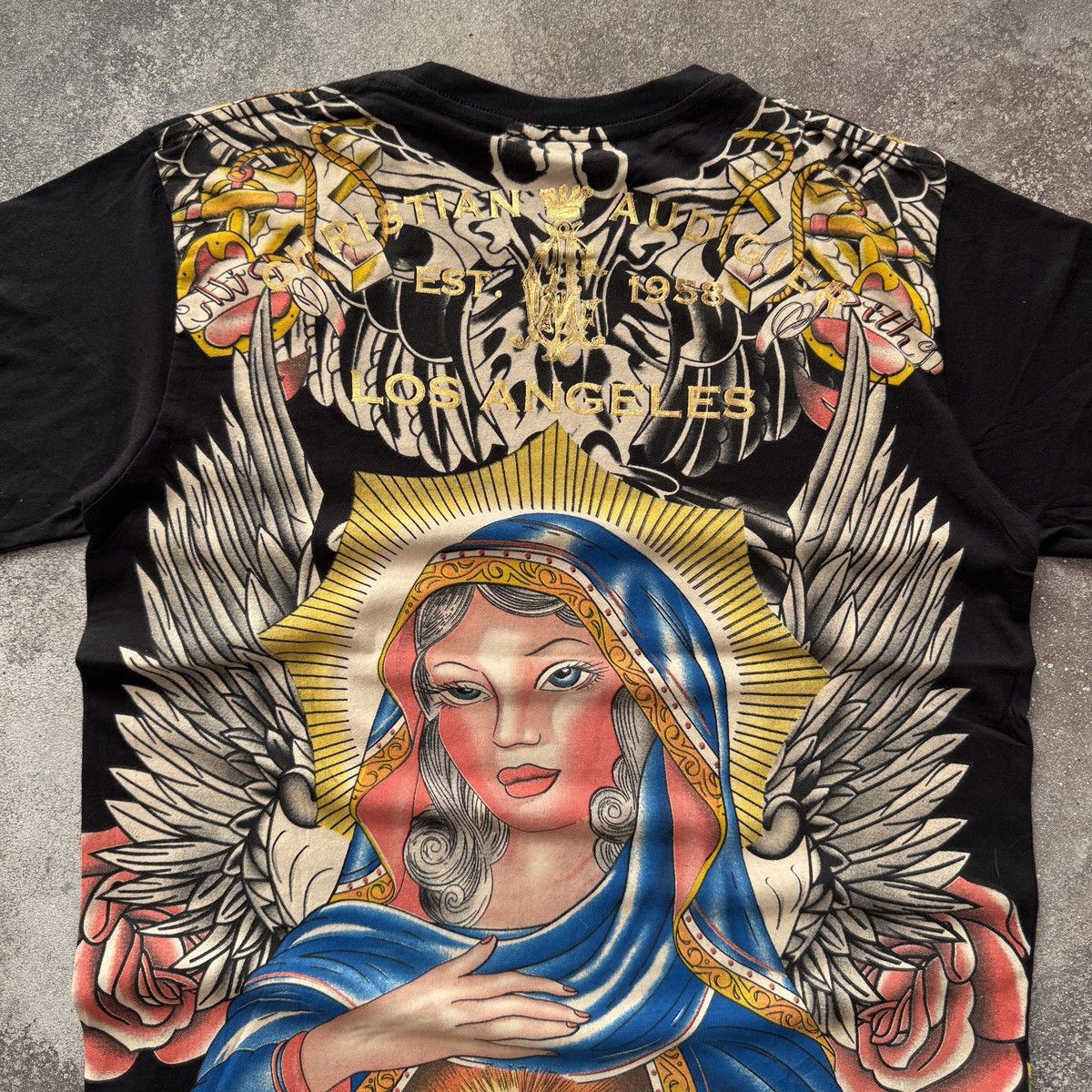 Ed Hardy Christian Audigier Y2K Rhinestones Virgin Maria T-Shirt Size US L / EU 52-54 / 3 - 9 Thumbnail