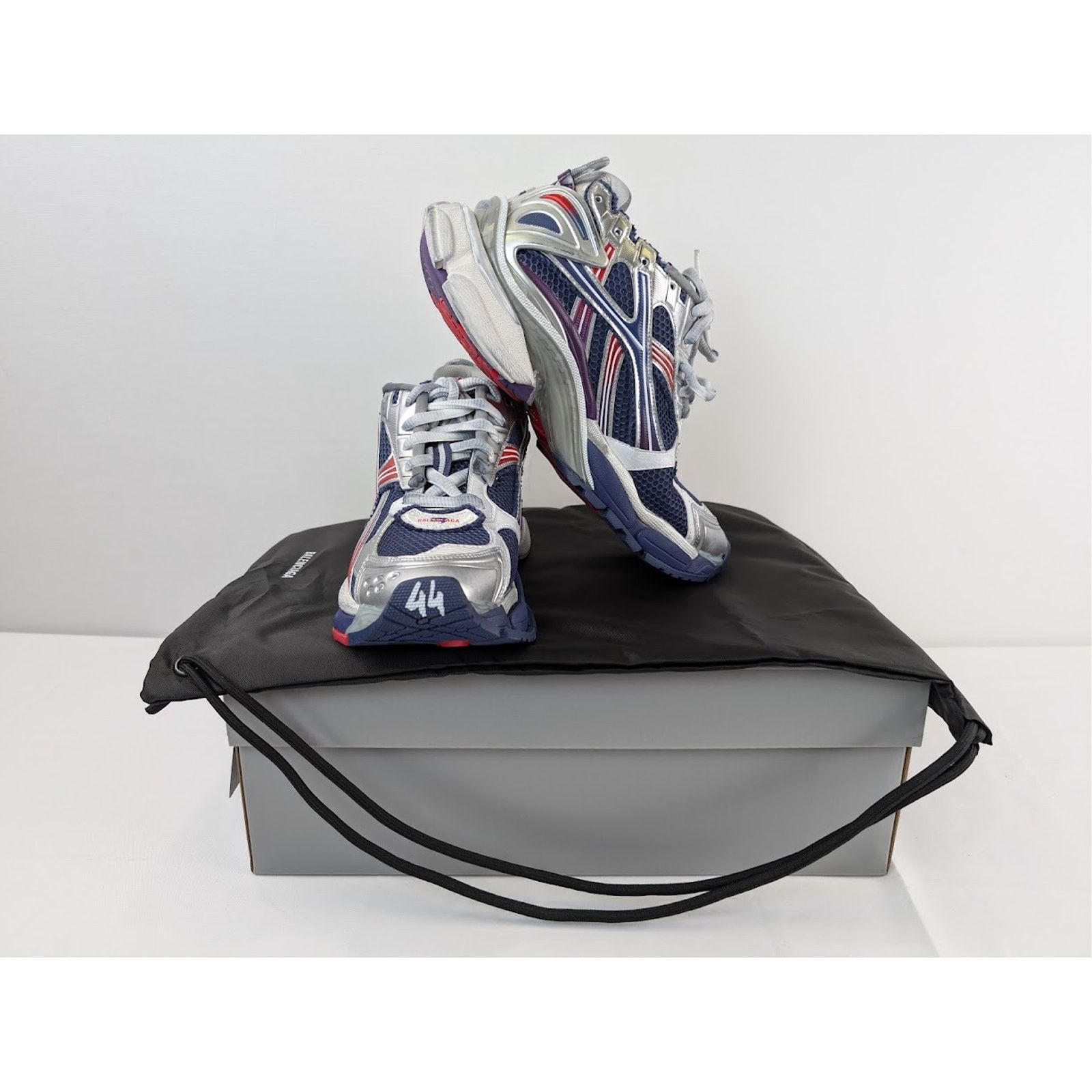Balenciaga o1rshd1 Mesh Rubber Runner in Navy/Red/Grey Size US 12 / EU 45 - 9 Thumbnail