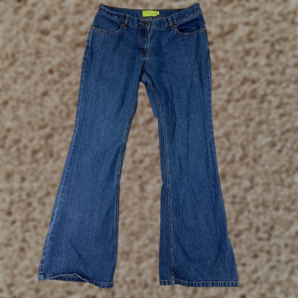 Denime SaltWorks Jeans Women Flared 32 Blue Denim Medium Rise Cotton Inseam 31 5-Pocket Distressed Size 24" / US 00 / IT 34 - 1 Thumbnail