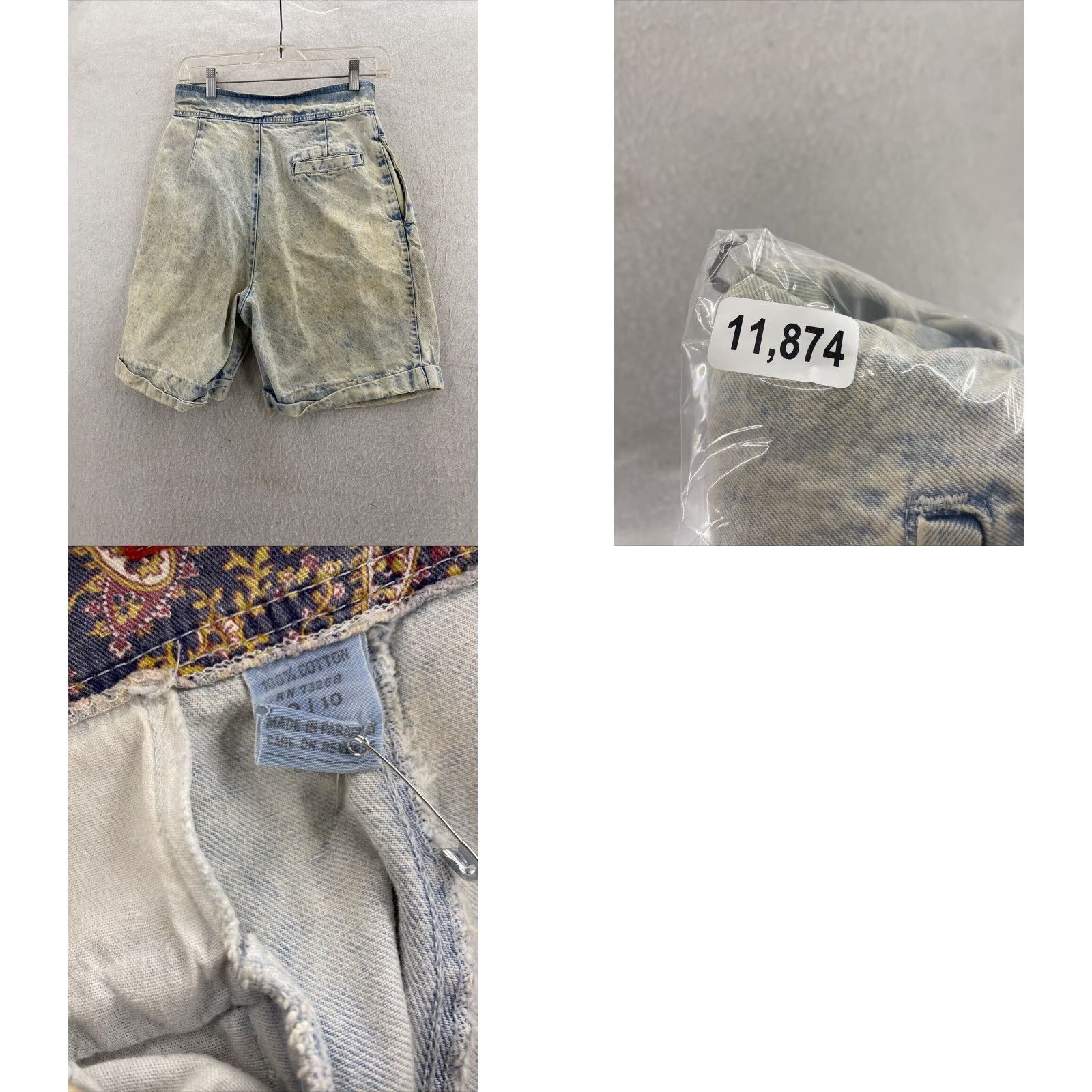 Vintage Womens High Rise Shorts Acid Wash Pleated Cuffed Vintage 90s Style Size 32" / US 10 / IT 46 - 8 Thumbnail