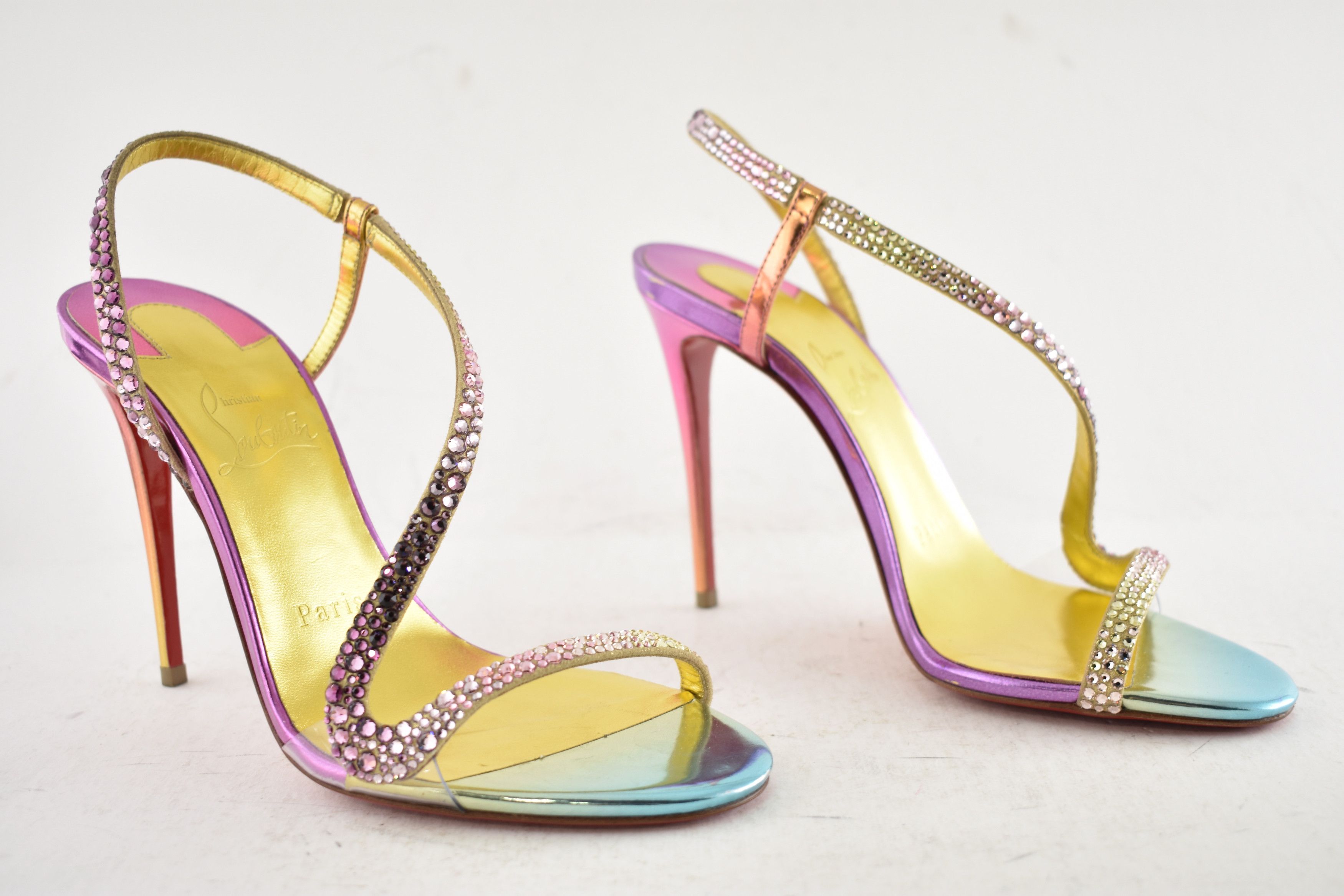 Christian Louboutin Rosalie Strass Boreal 100 Ankle Strap Sandal Heel Pump 36.5 Size US 6.5 / IT 36.5 - 4 Thumbnail
