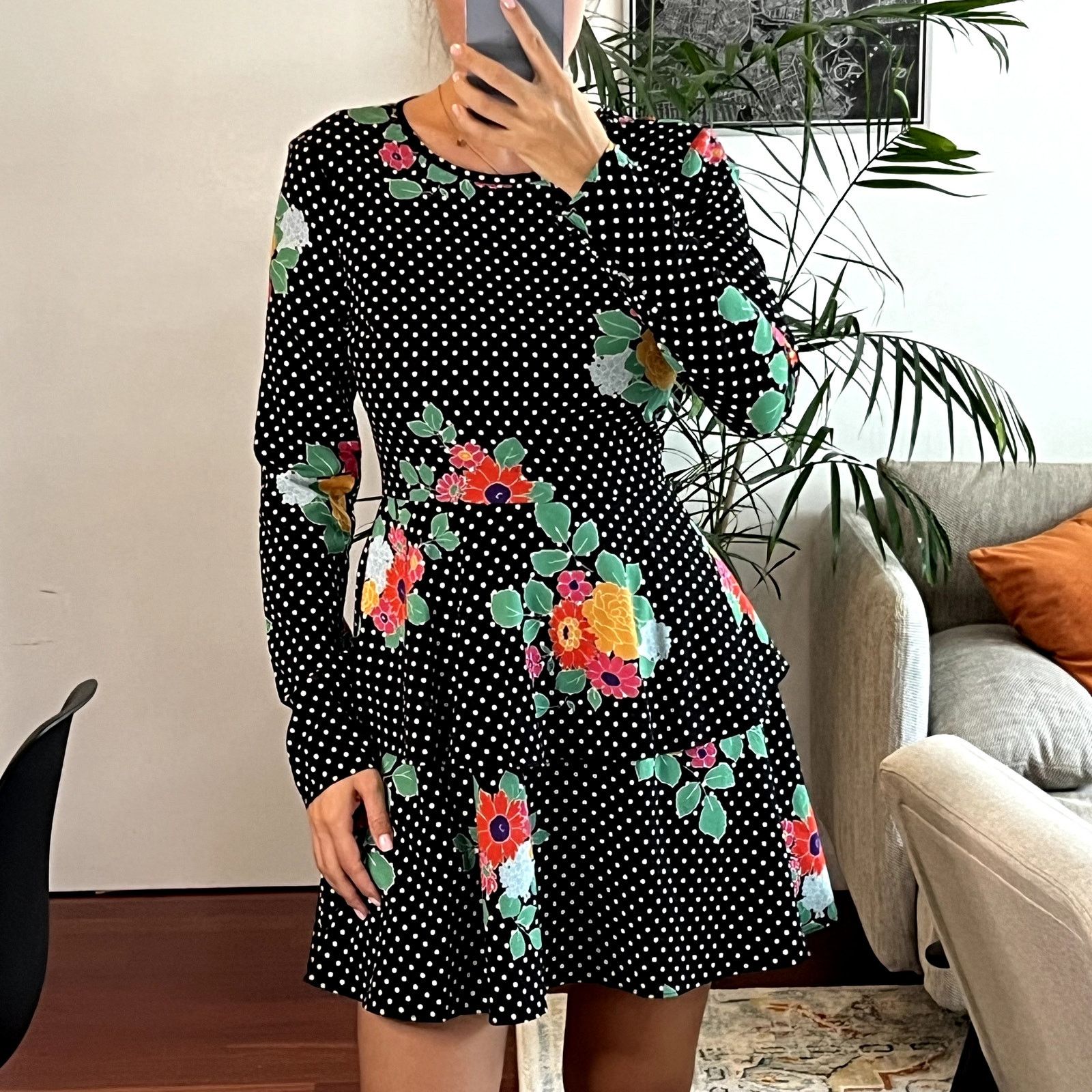 Amur AMUR Dalilah Tier mini Dress in Black White Polka Dot Size XS / US 0-2 / IT 36-38 - 1 Thumbnail