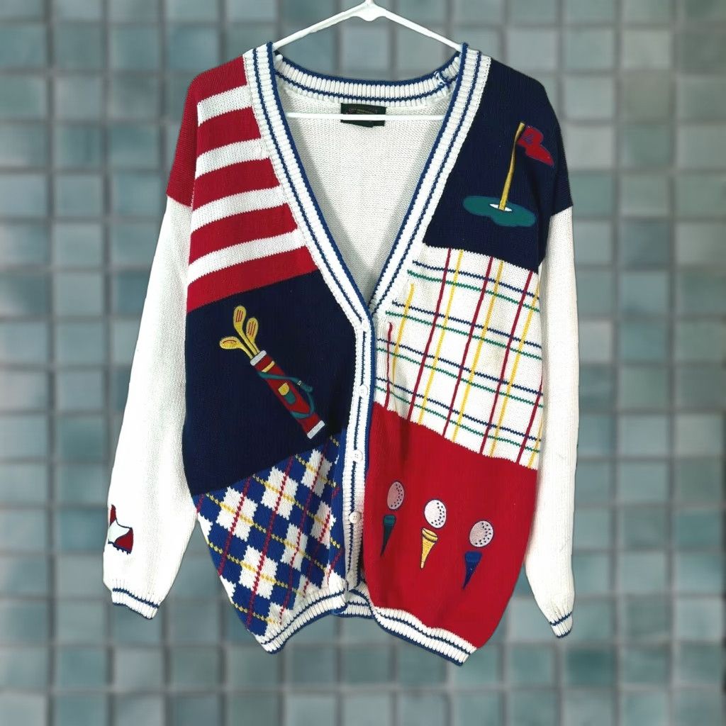 Charter Club Charter Club By Jane Justin Women Cardigan Long Sleeve Golf Print White Size L Size L / US 10 / IT 46 - 1 Thumbnail