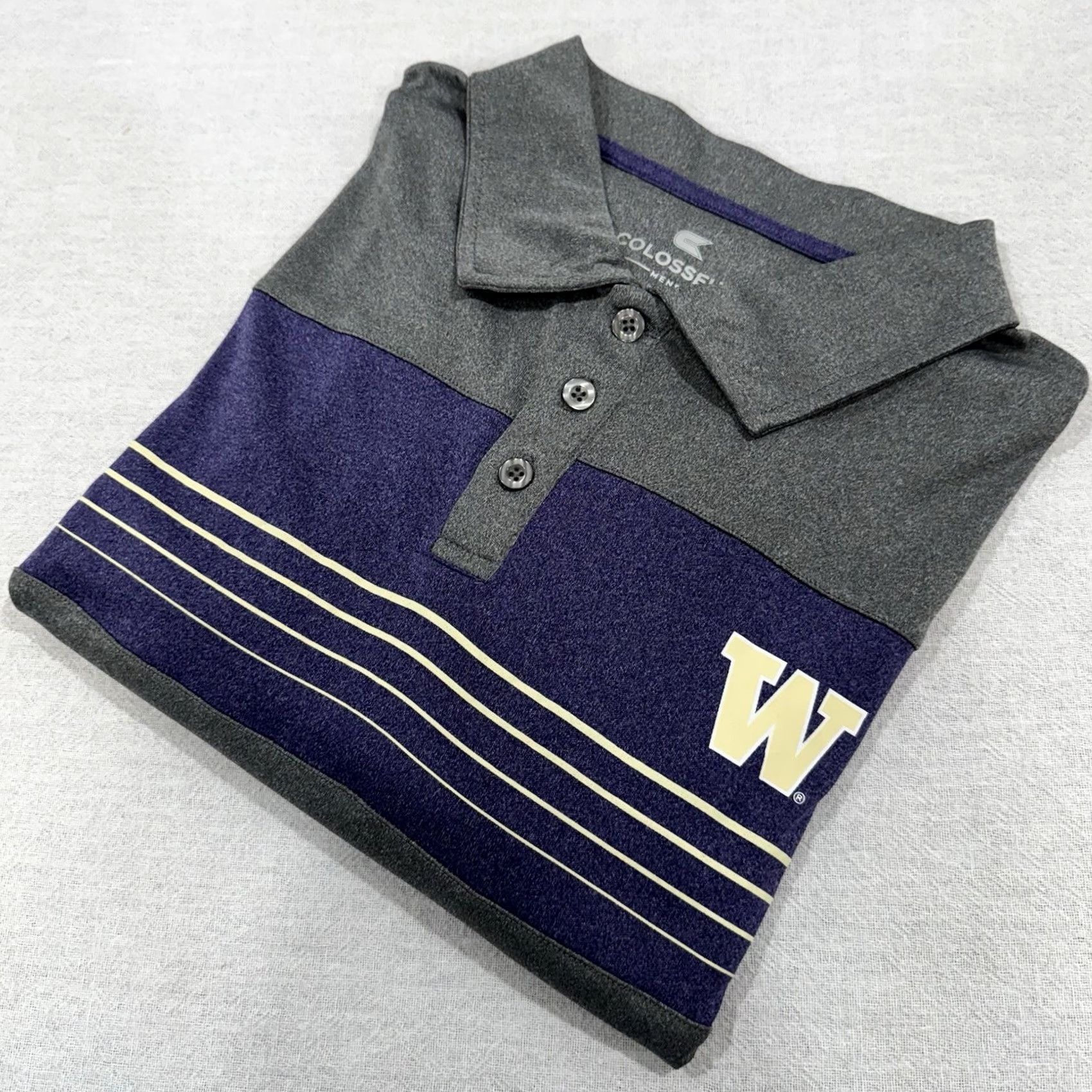 Vintage VINTAGE Washington University PERFORMANCE Golf Polo Shirt Men XL Striped Purple & Gray Size US XL / EU 56 / 4 - 6 Thumbnail