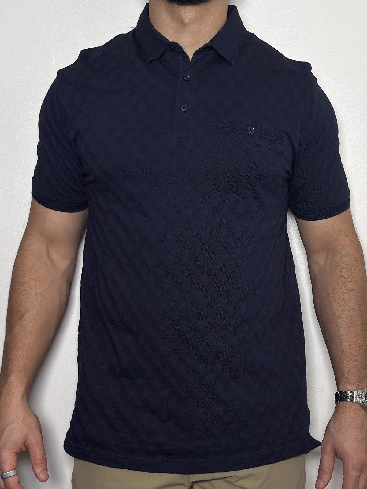 Denim & Flower Denim & Flower textured polo shirt men’s medium navy blue Size US M / EU 48-50 / 2 - 3 Thumbnail