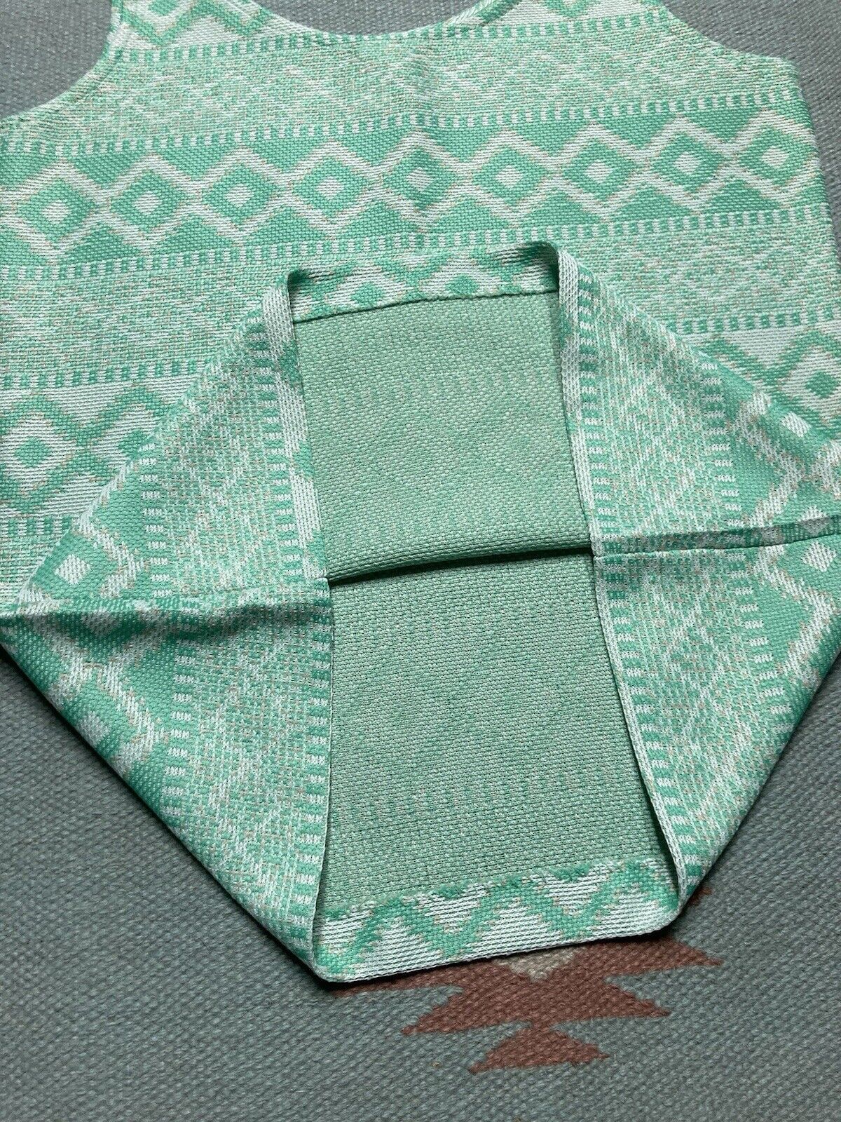 Vintage 70s tank top shirt polyester knit geometric diamonds 9/10 M Size M / US 6-8 / IT 42-44 - 5 Thumbnail