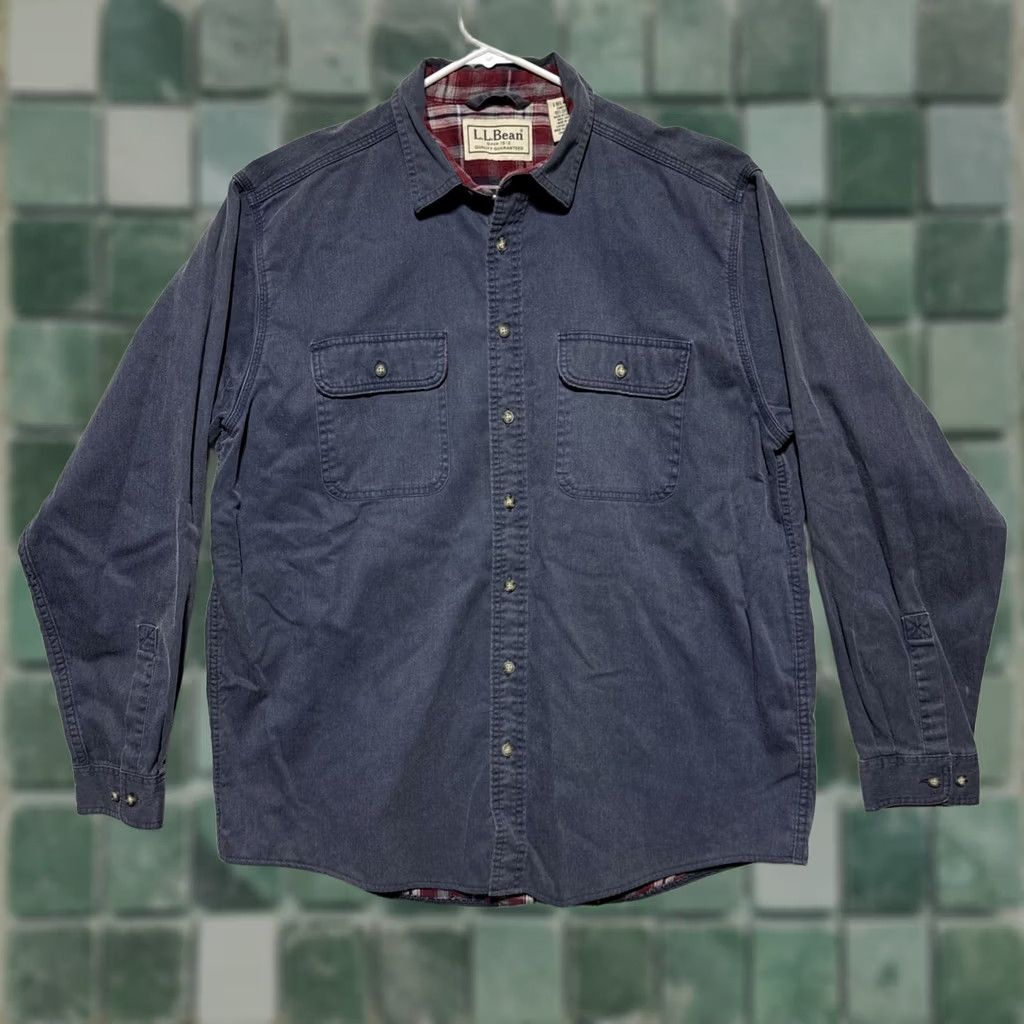 Vintage Vintage L.L.Bean Button-Up Shirt Jacket Mens Large Blue Cotton Lined Heavyweight Pockets All Seasons Classic 90s Western Gift Idea Size US L / EU 52-54 / 3 - 1 Thumbnail