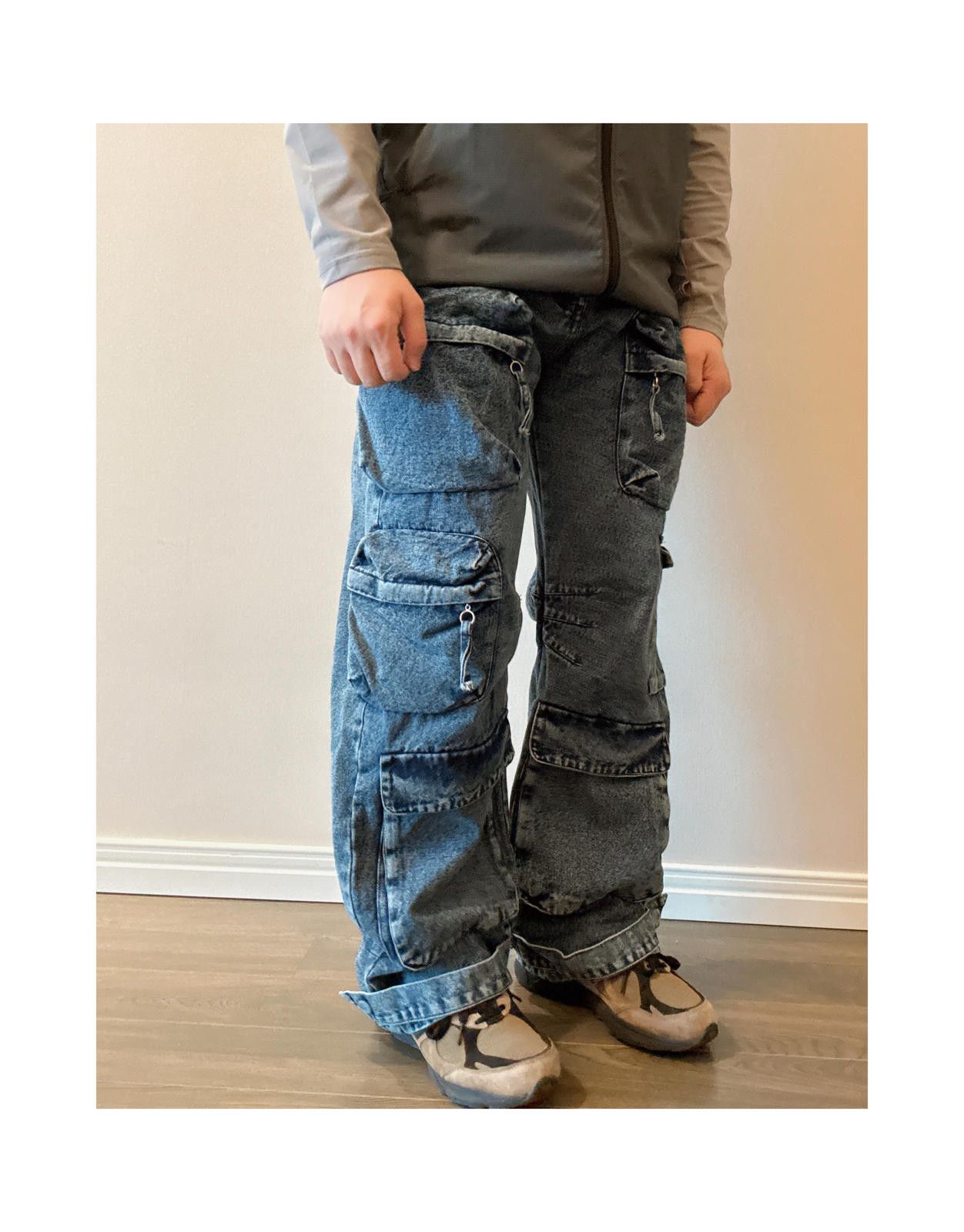 Jean × Vintage Multi Pocket Cargo Wide Leg Jeans Size US 30 / EU 46 - 2 Thumbnail
