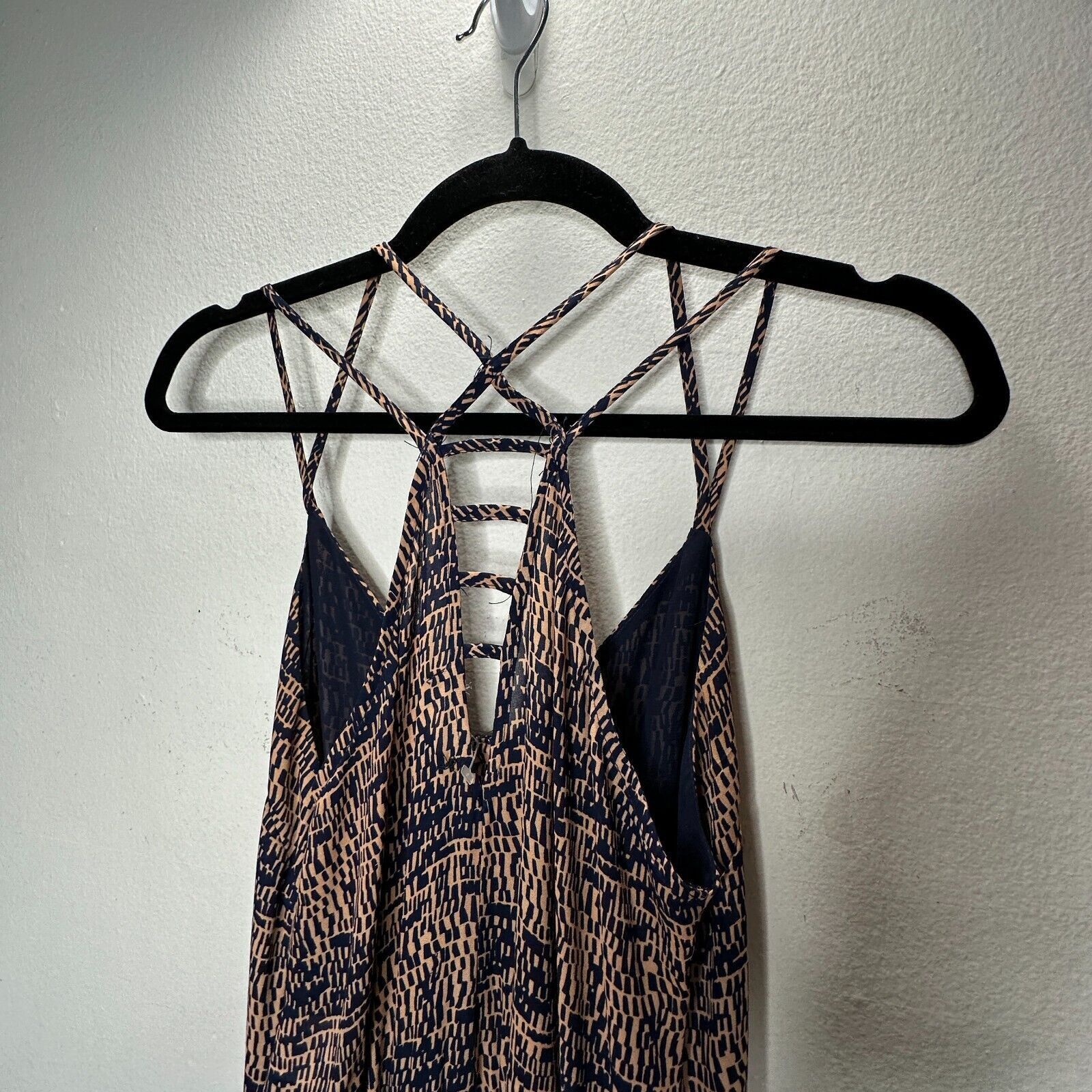 Other Fora Tan & Navy Button Strappy Wide Leg Jumpsuit Small Size 27" / US 4 / IT 40 - 8 Thumbnail