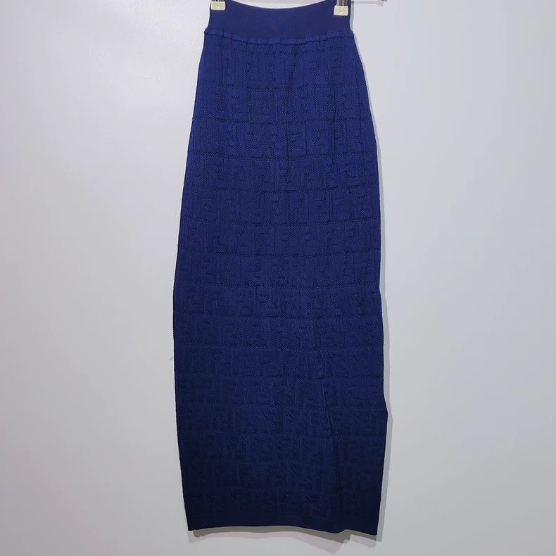 Fendi Fendi Navy Blue Subtle Pattern Logo Midi Skirt - dmc Size US 36 / EU 52 - 1 Thumbnail