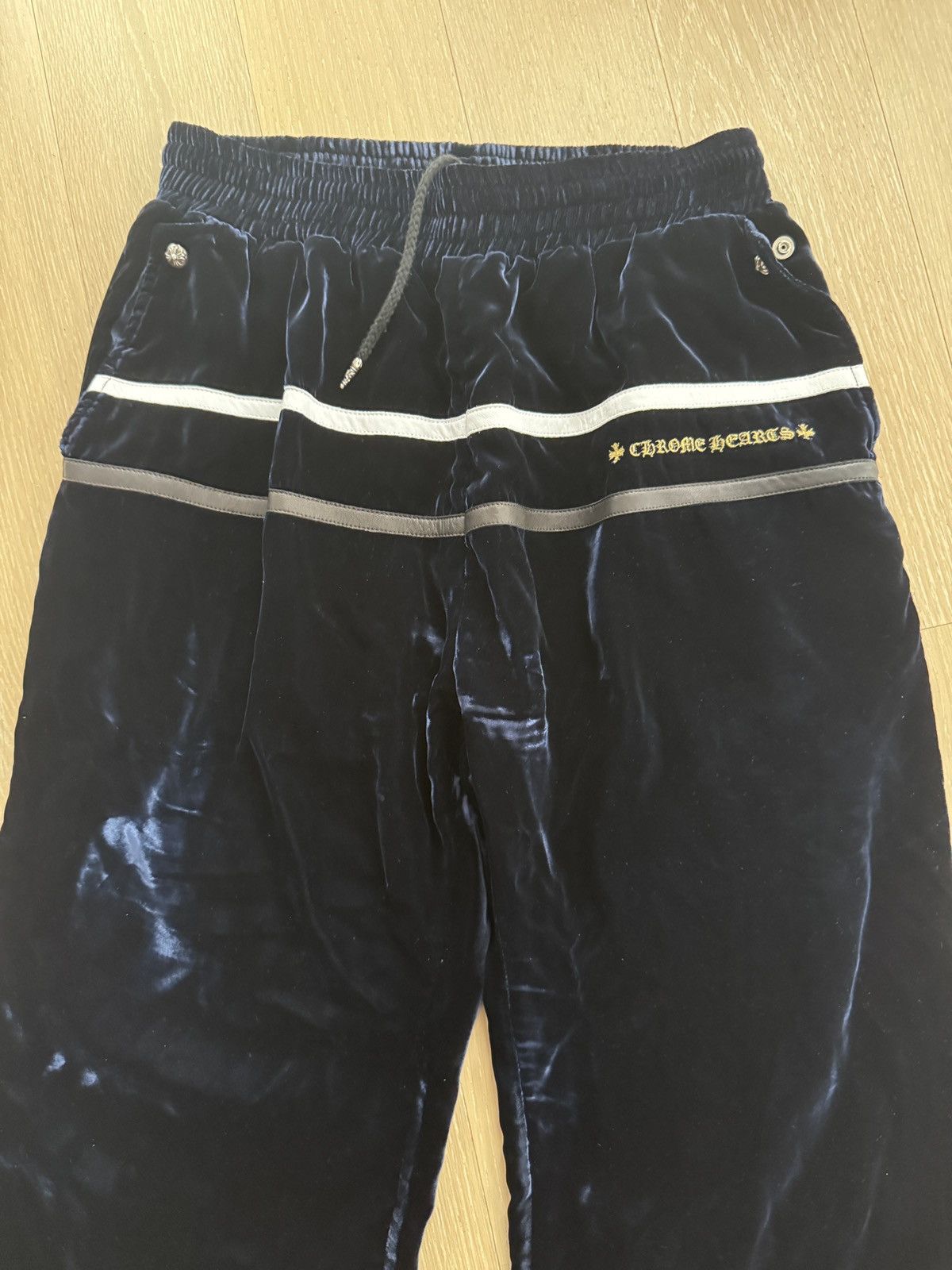 Chrome Hearts Navy & White Embroidered Logo Velour Track Pants Size US 32 / EU 48 - 2 Thumbnail