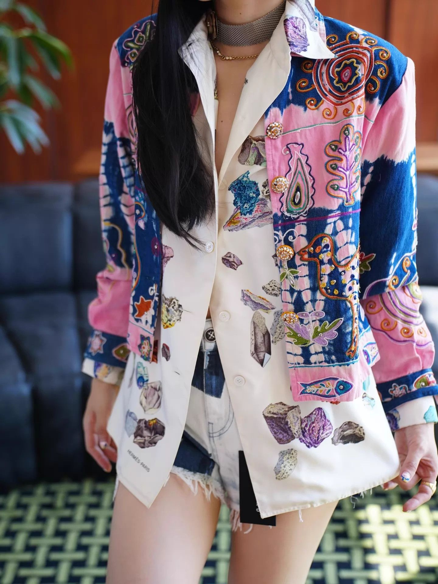 Haute Hippie Hippie Colorful Abstract Embroidery Denim Jacket Women's Size S / US 4 / IT 40 - 2 Thumbnail