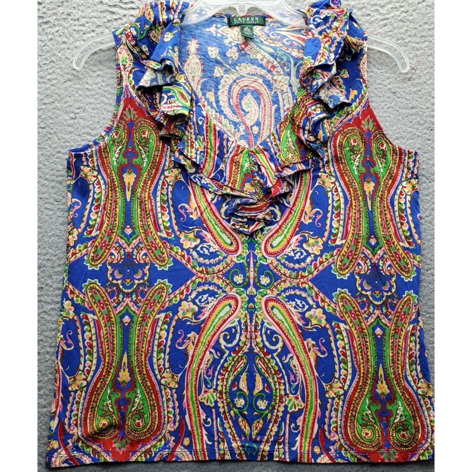 Ralph Lauren Lauren Ralph Lauren Blouse Top Womens 1X Multi Paisley Ruffle V-Neck Pullover Size XL / US 12-14 / IT 48-50 - 2 Thumbnail