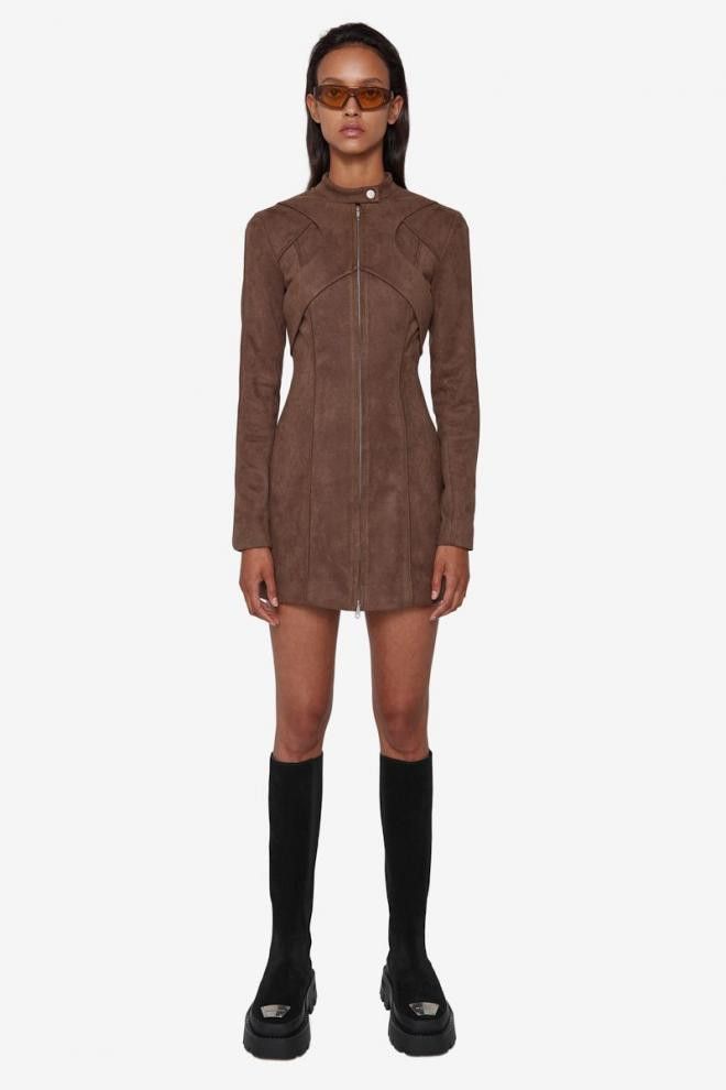Misbhv $730 MISBHV Vegan Suede Mini Dress Brown Size XS / US 0-2 / IT 36-38 - 1 Thumbnail
