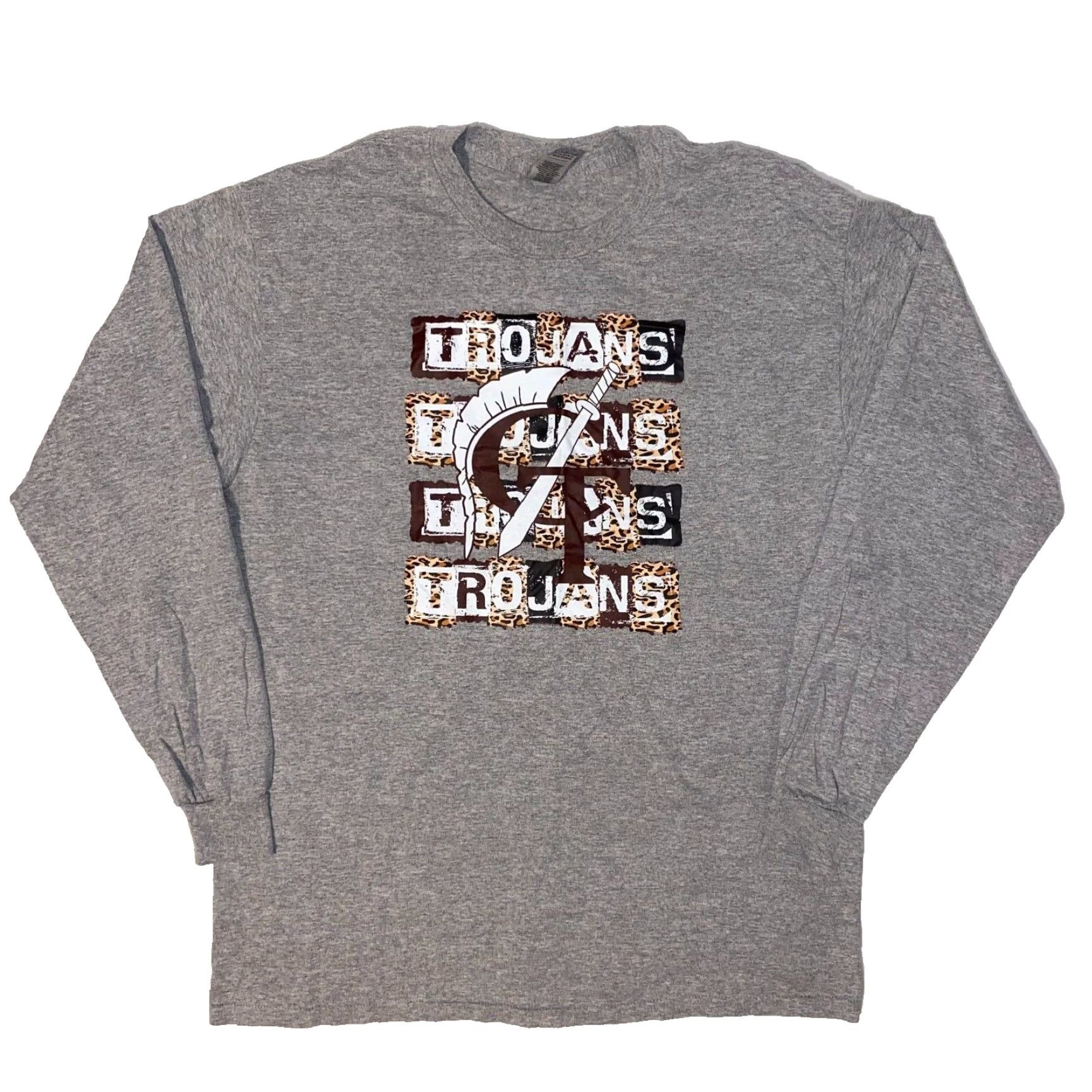 Gildan USC Trojans College Football Cheetah Print Logo Long Sleeve Gray Tshirt - L Size L / US 10 / IT 46 - 2 Thumbnail