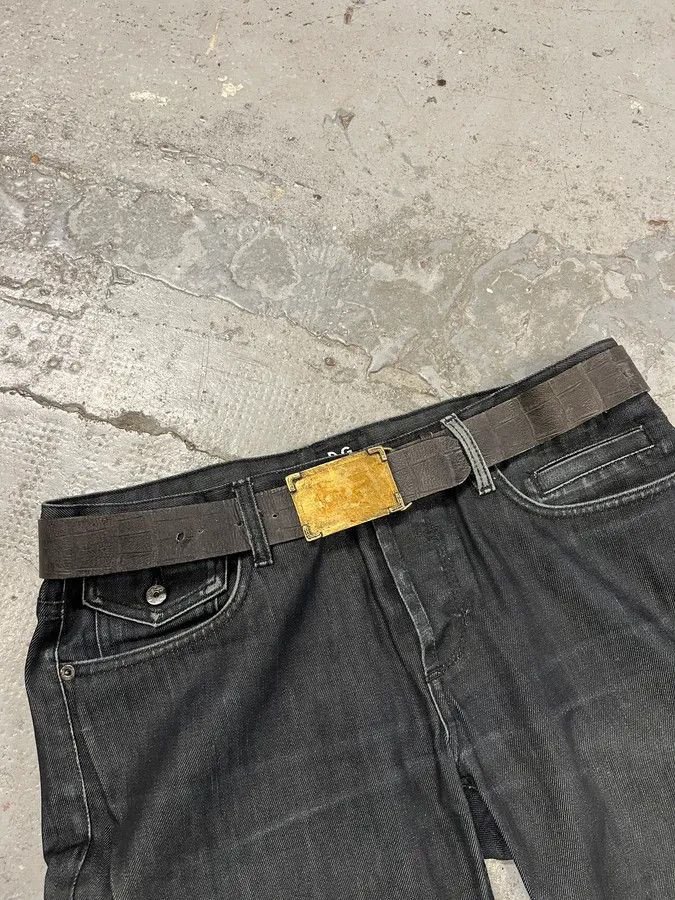 Roberto Cavalli 2000s Cavalli Golden Brut Rectangle Black Leather Belt Size ONE SIZE - 2 Thumbnail