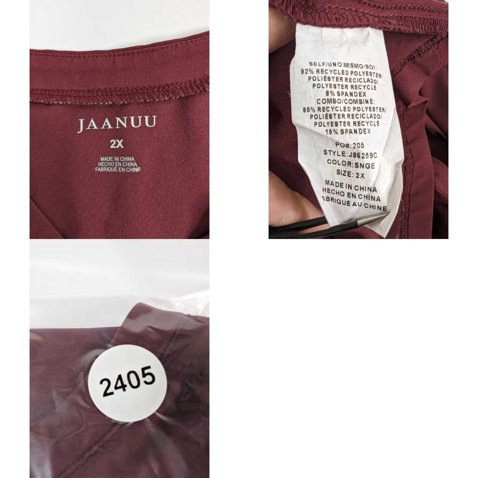 Vintage JAANUU FIGS Scrub Top Womens 2X Burgundy V-Neck Performance Work Maroon J96259C Size XXL / US 16-18 / IT 52-54 - 8 Thumbnail