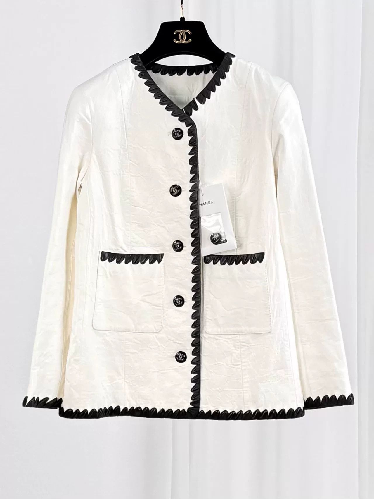 Chanel 21C Black Trim Lambskin Coat