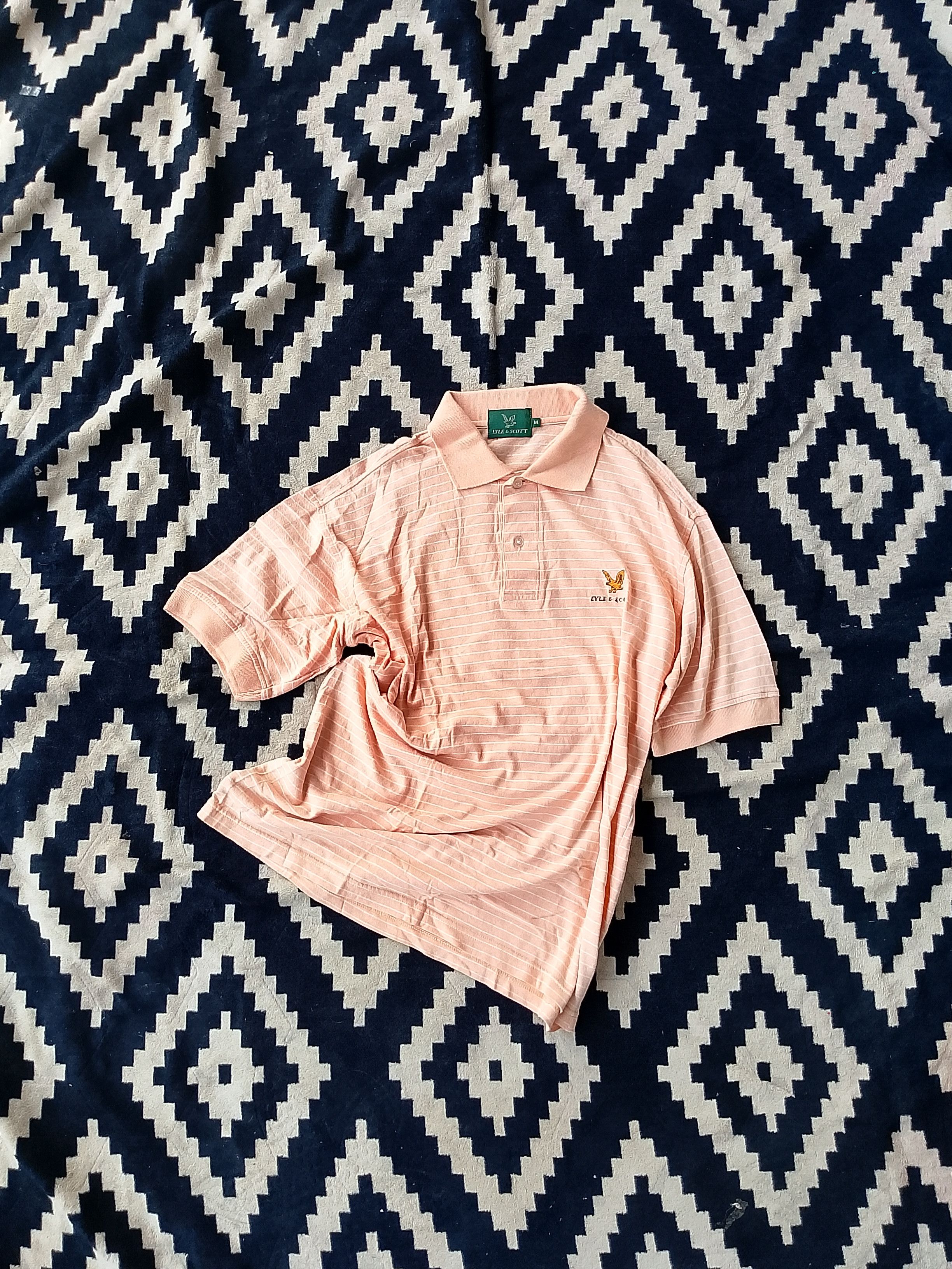 Lyle & Scott Vintage Lyle & Scott Peach Microstripe Polo - Golden Eagle Size US M / EU 48-50 / 2 - 2 Thumbnail