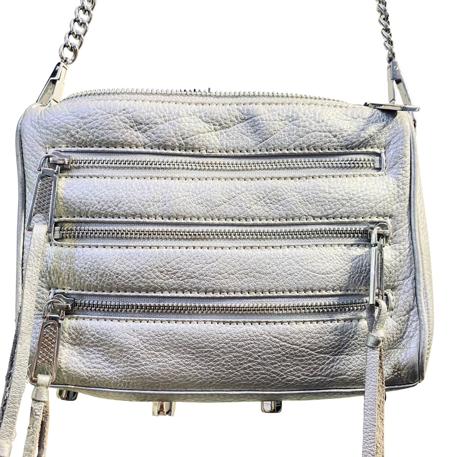 Rebecca Minkoff Rebecca Minkoff Silver Leather Crossbody with Chain Strap Size ONE SIZE - 3 Thumbnail
