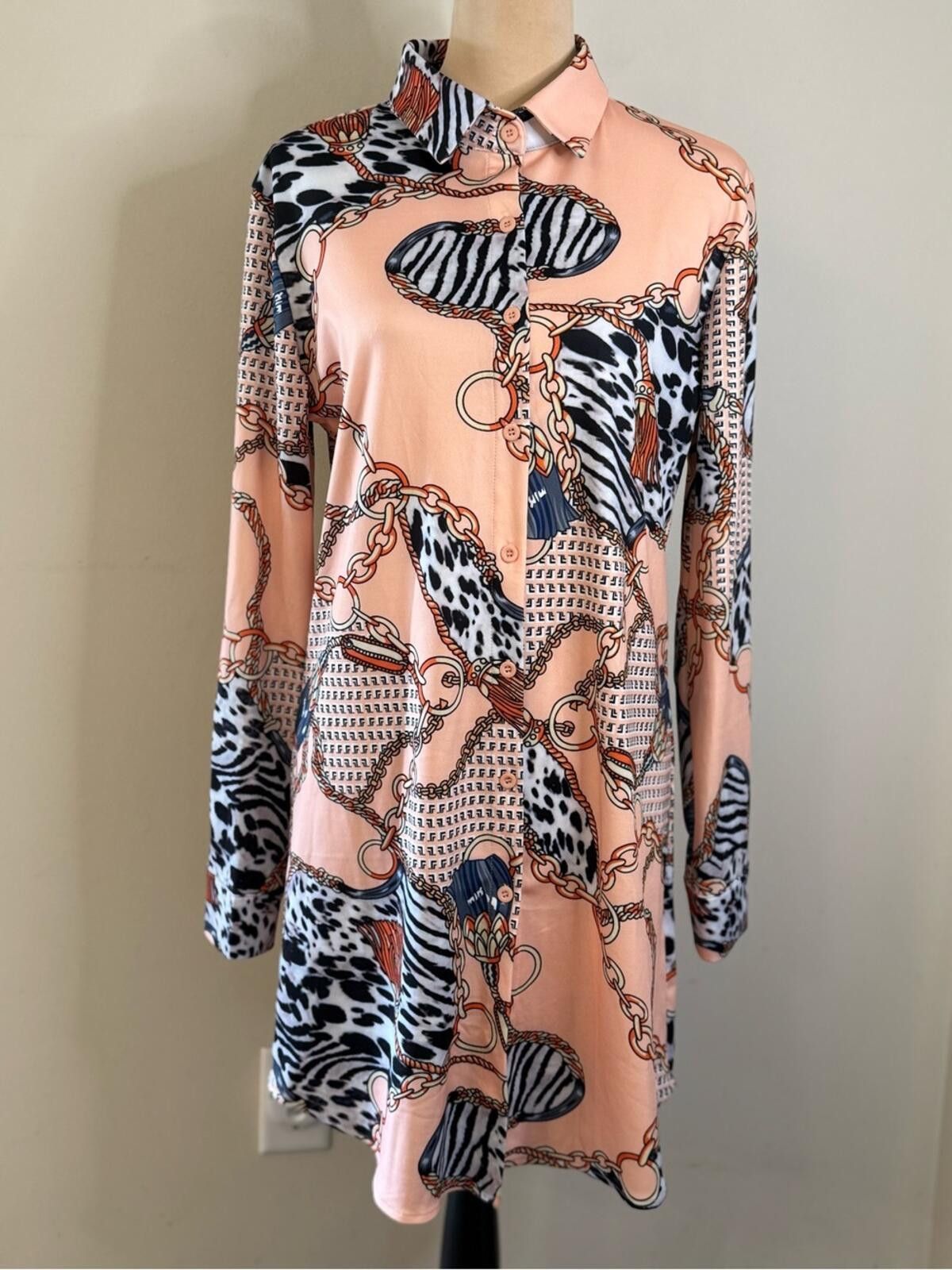 Other Western midi shirt dress cow gold chain tassel pattern SZ M Size M / US 6-8 / IT 42-44 - 1 Thumbnail