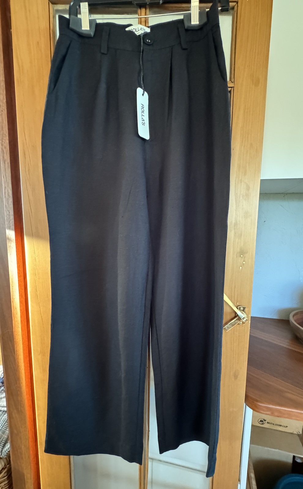 Rolla's ROLLAS black linen high waist blend wide leg pant Size 28" / US 6 / IT 42 - 1 Thumbnail