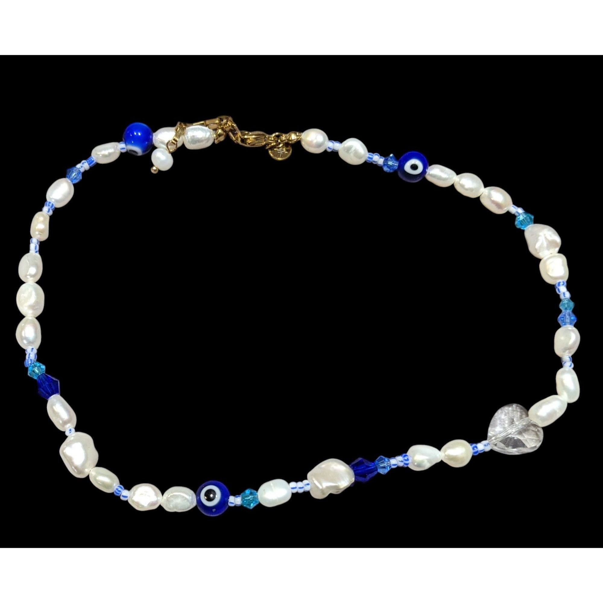 Other Elegant Whimsical Pearl And Evil Eye Glass Beaded Necklace Size ONE SIZE - 1 Thumbnail