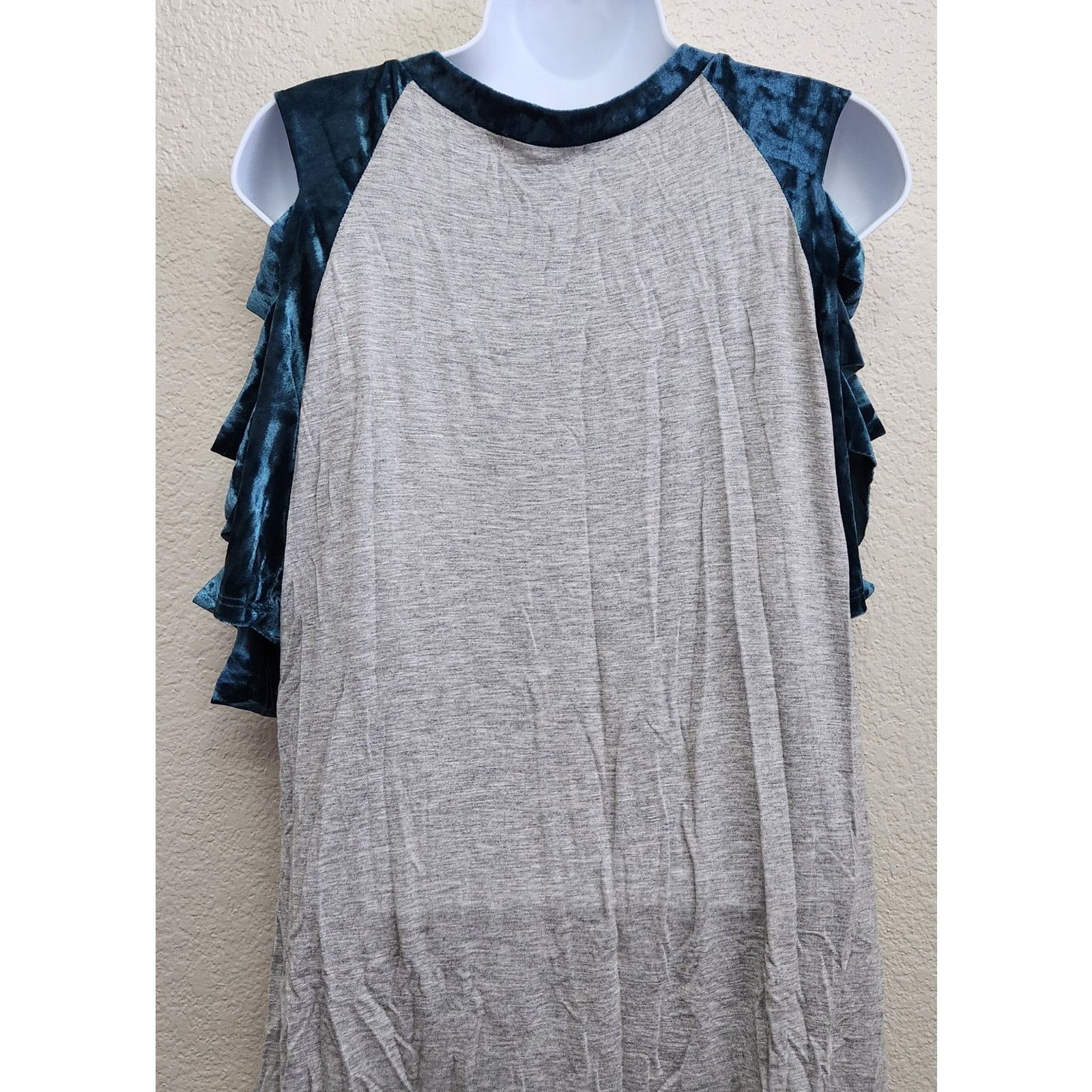 Other Promesa Gray Blue Velvet Cold Shoulders Top Medium Size M / US 6-8 / IT 42-44 - 3 Thumbnail