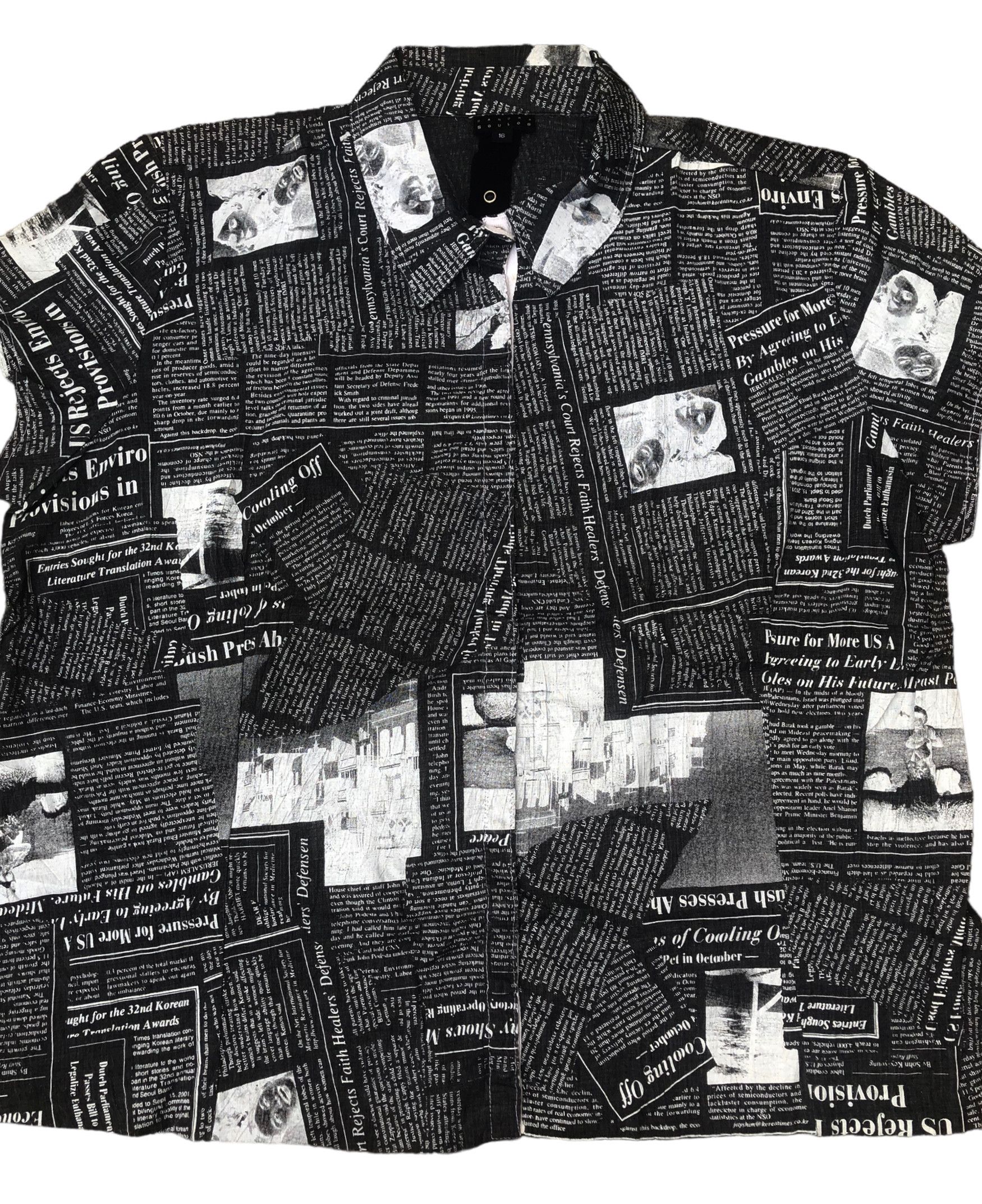 Designer × Issey Miyake SANDRA SOULOS Newspaper Button Up Shirt Designer Size XXL / US 16-18 / IT 52-54 - 2 Thumbnail