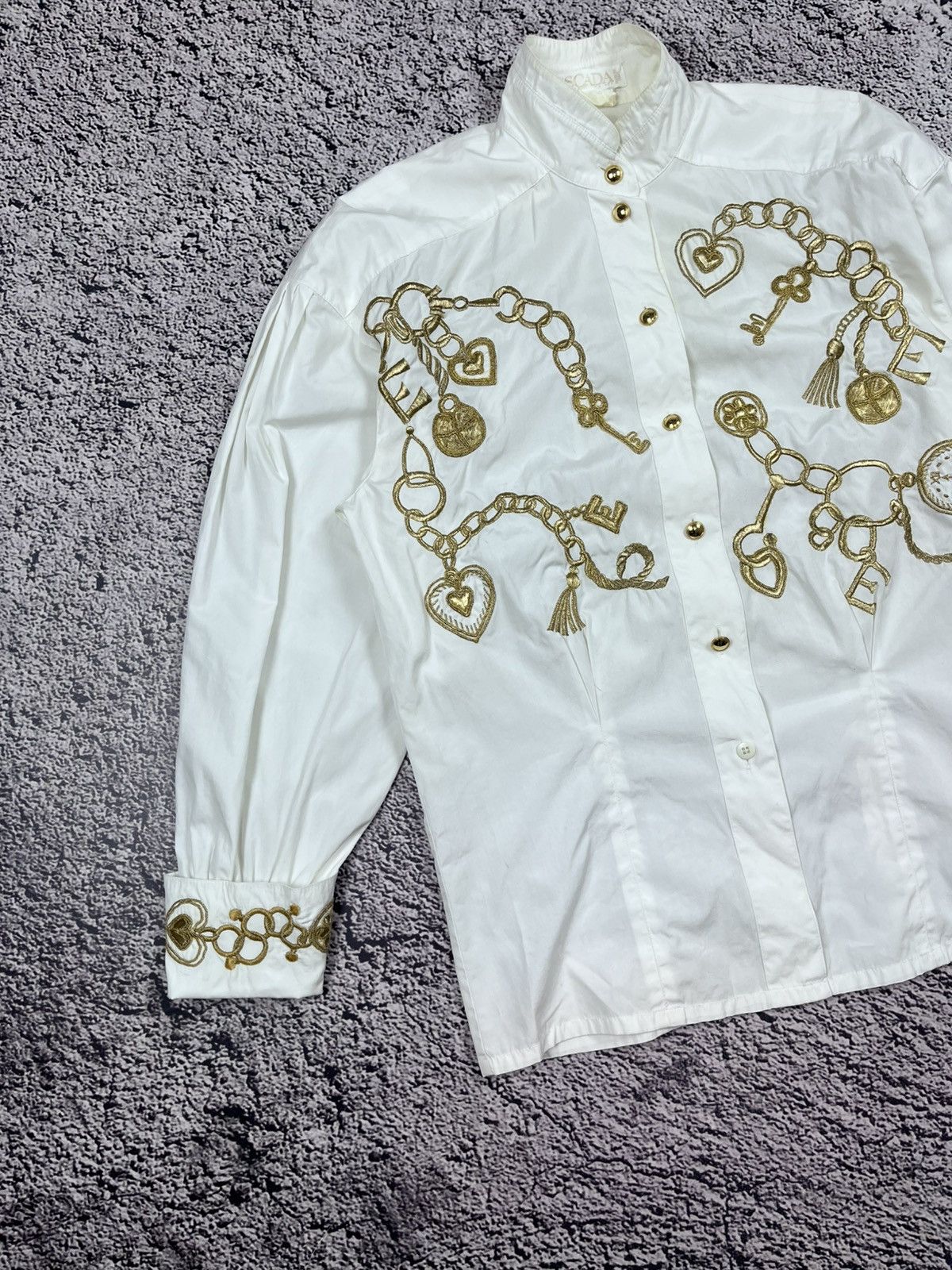 Escada Vintage Escada by Margaretha Ley Gold Embroidered Blouse Size XS / US 0-2 / IT 36-38 - 2 Thumbnail