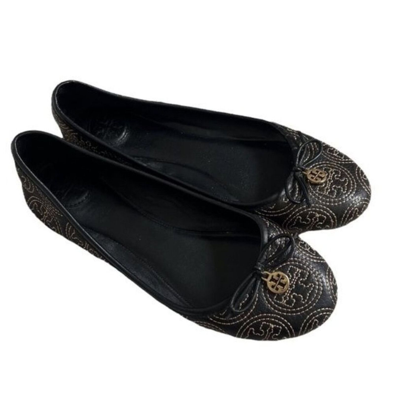 Tory Burch Tory Burch Flats Black Cream 6.5 Leather Sole Leather Upper Size US 6.5 / IT 36.5 - 11 Thumbnail