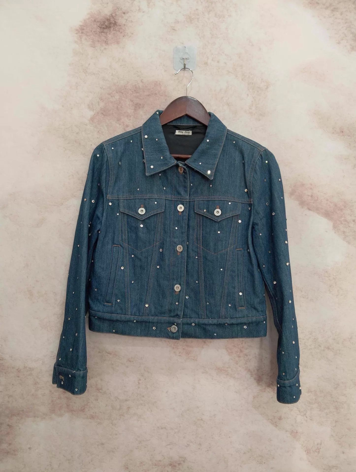 Miu Miu MIU MIU Rhinestone Denim Jacket 40 95 New Size S / US 4 / IT 40 - 1 Thumbnail