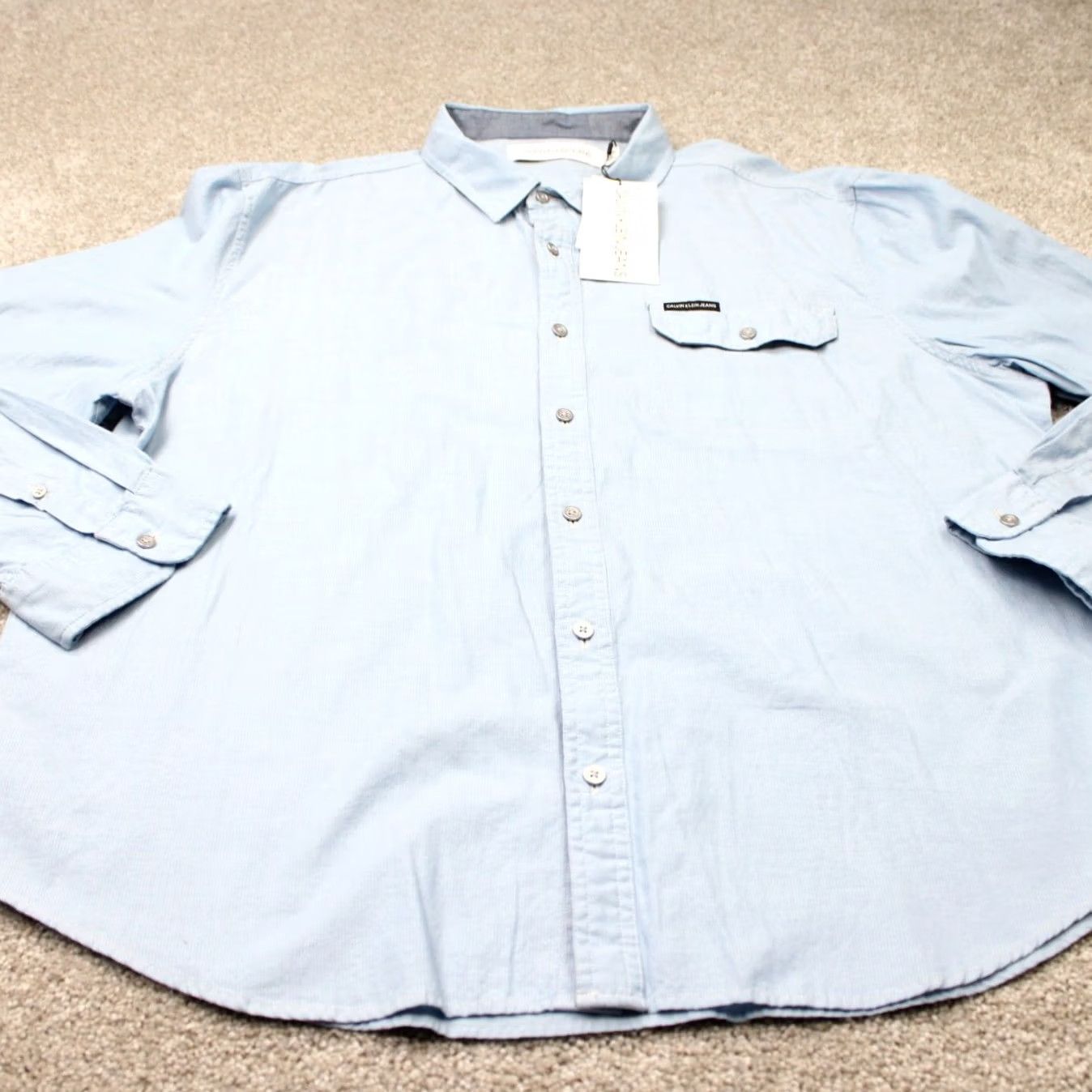 Vintage Calvin Klein Jeans Shirt Mens 2XL Blue Chambray Long Sleeve Button-Up Cotton NWT Size US XXL / EU 58 / 5 - 3 Thumbnail