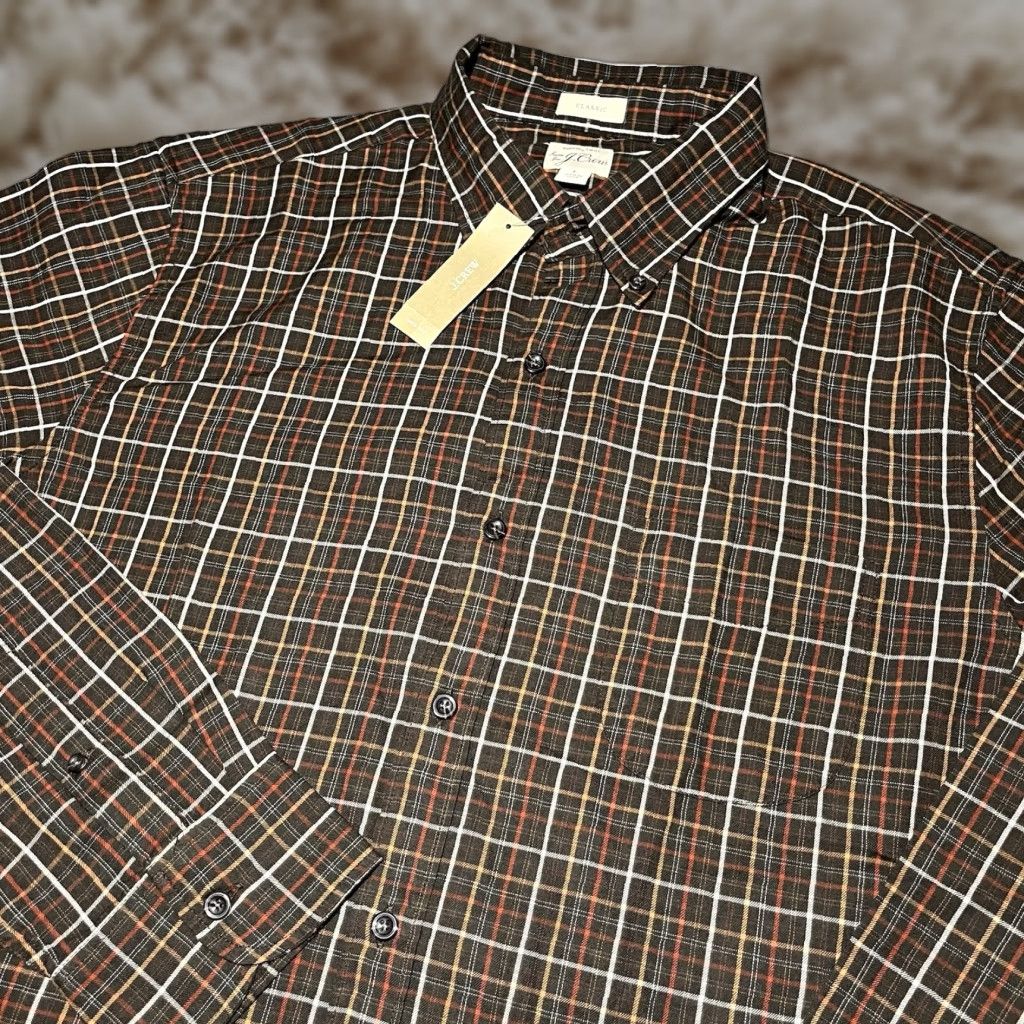 VINTAGE J.CREW Shirt Mens Large Brushed Twill Long Sleeve Button-Down Cotton Plaid Classic Preppy Colorful Mens L