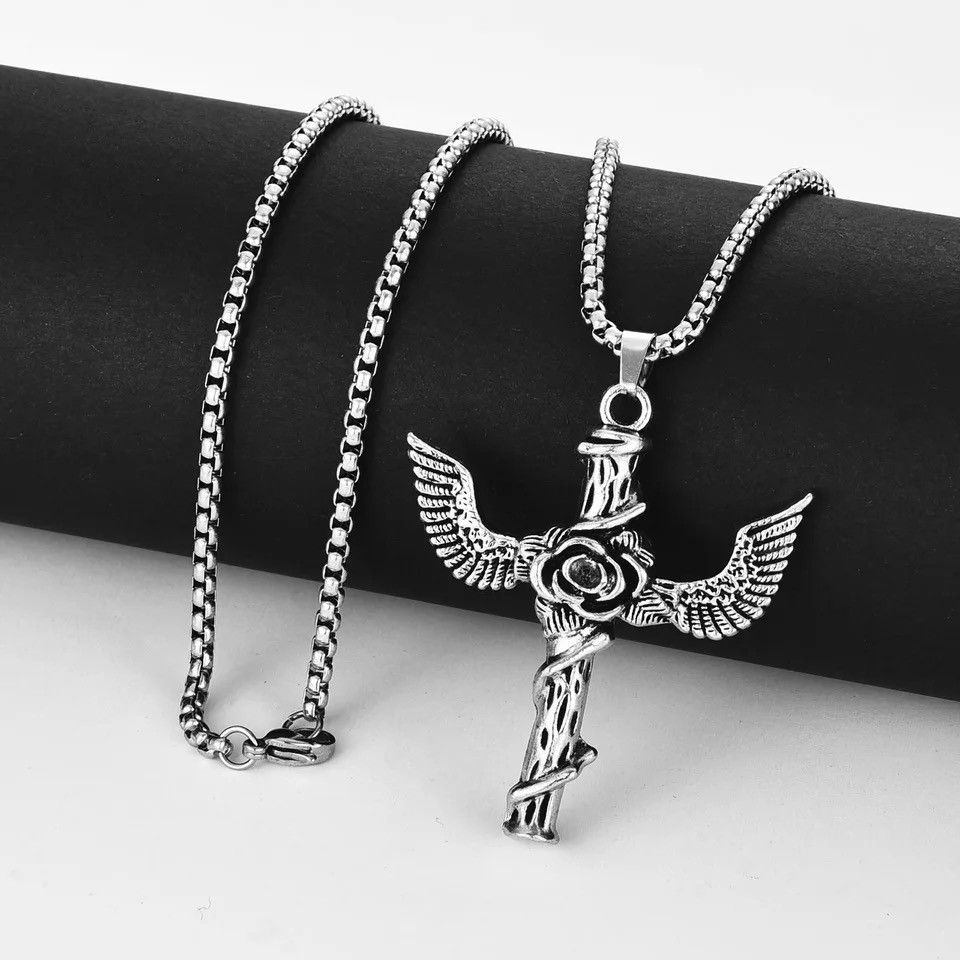 Other Gothic Unisex Rose Cross Necklace Size ONE SIZE - 2 Thumbnail