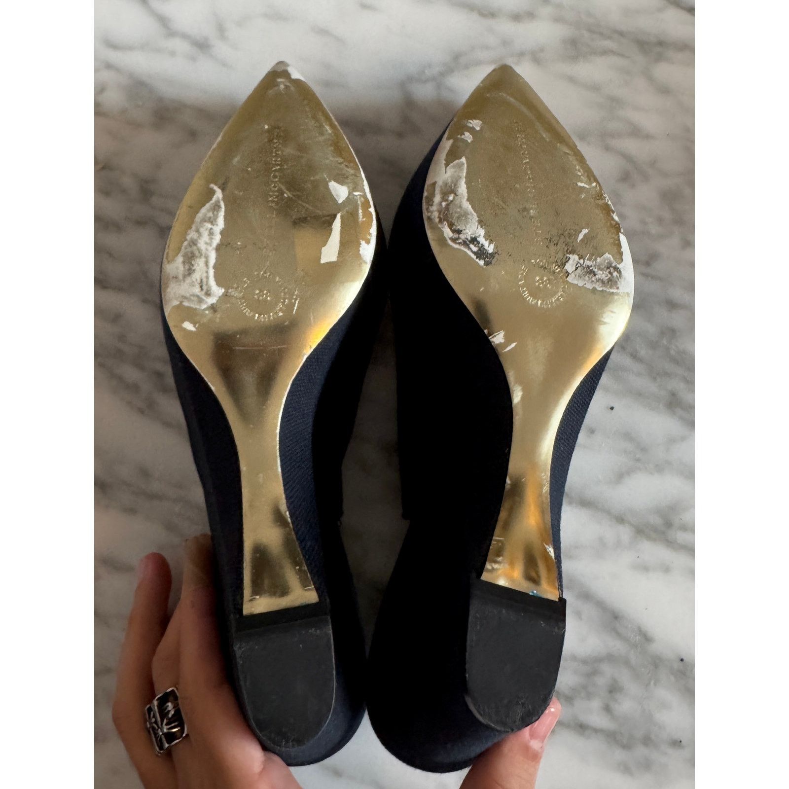 Stella McCartney Stella Mccartney Slingback Wedge Shoes in Navy Blue Canvas Size US 7 / IT 37 - 4 Thumbnail
