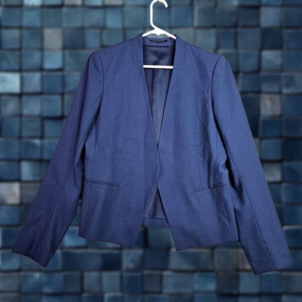 Theory Theory Women Blazer Jacket Size 12 Blue Open Front Career - Teal Blue, Long Sleeve, Solid, Regular Fit, Wool/Lycra, Dry Clean Only, - Womens, Jacket Size XL / US 12-14 / IT 48-50 - 1 Thumbnail