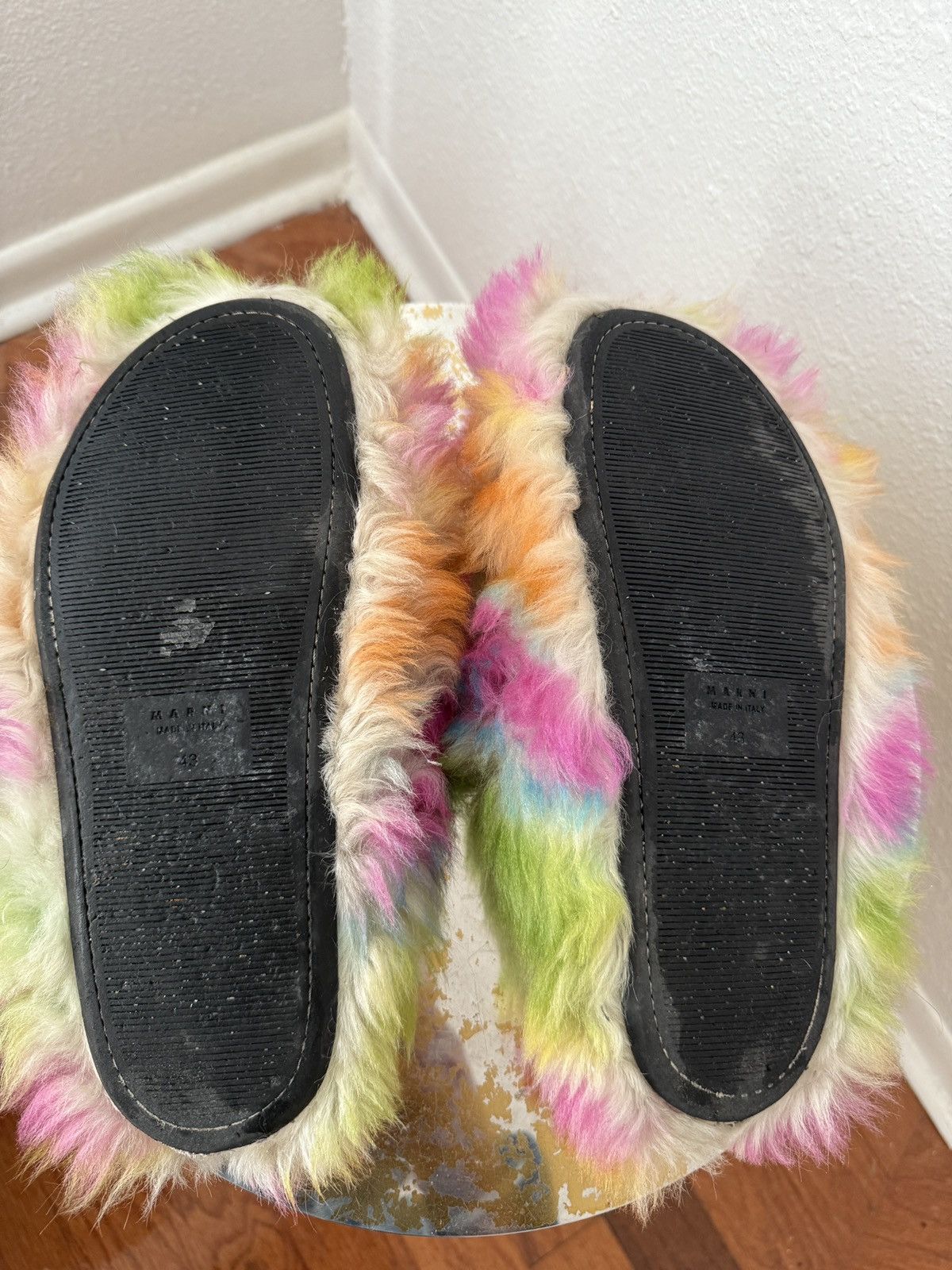 Marni Marni Mens Runway Rainbow shearling fur slippers sz43 (US10) Size US 10 / EU 43 - 3 Thumbnail